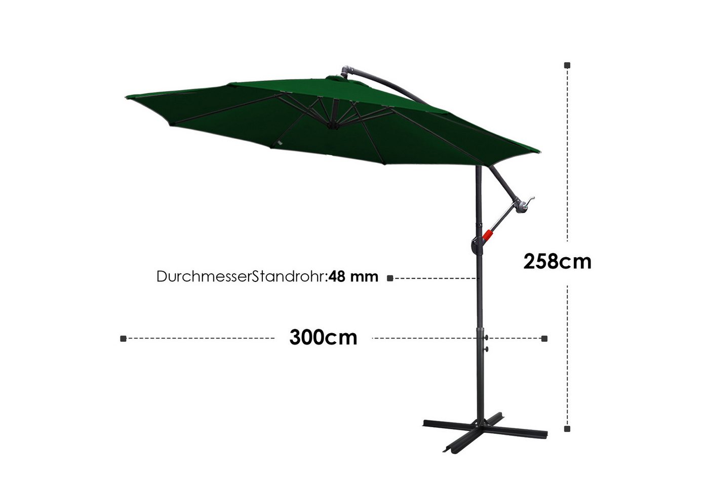 Thumbnail - Clanmacy Sonnenschirm Gartenschirm 300cm, Ampelschirm mit Ständer 360° Funktion UV Grün, LxB: 300x300 cm, Stabiler knick...