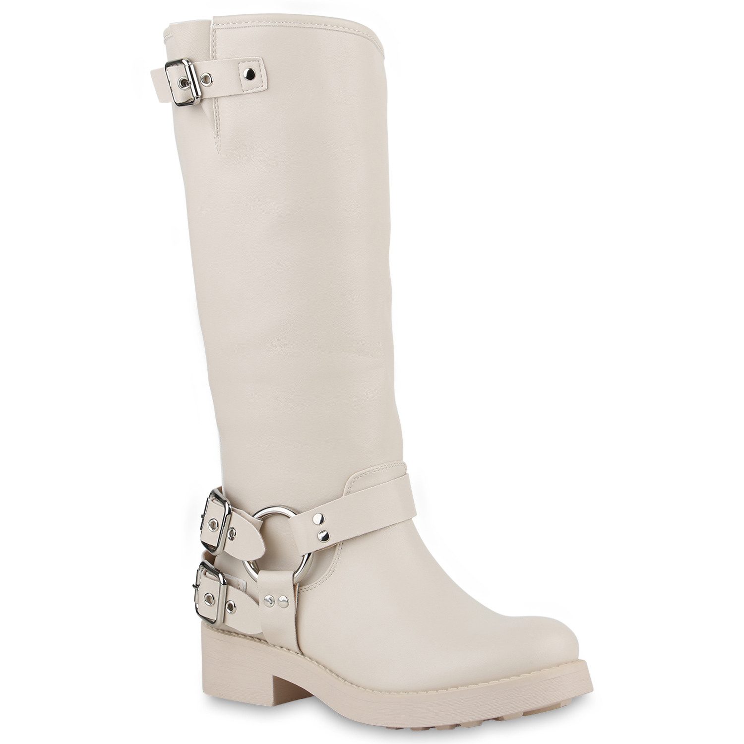 VAN HILL 840846 Stiefel Damen Leicht Gefüttert Bikerstiefel Stiefel Schnallen Niete