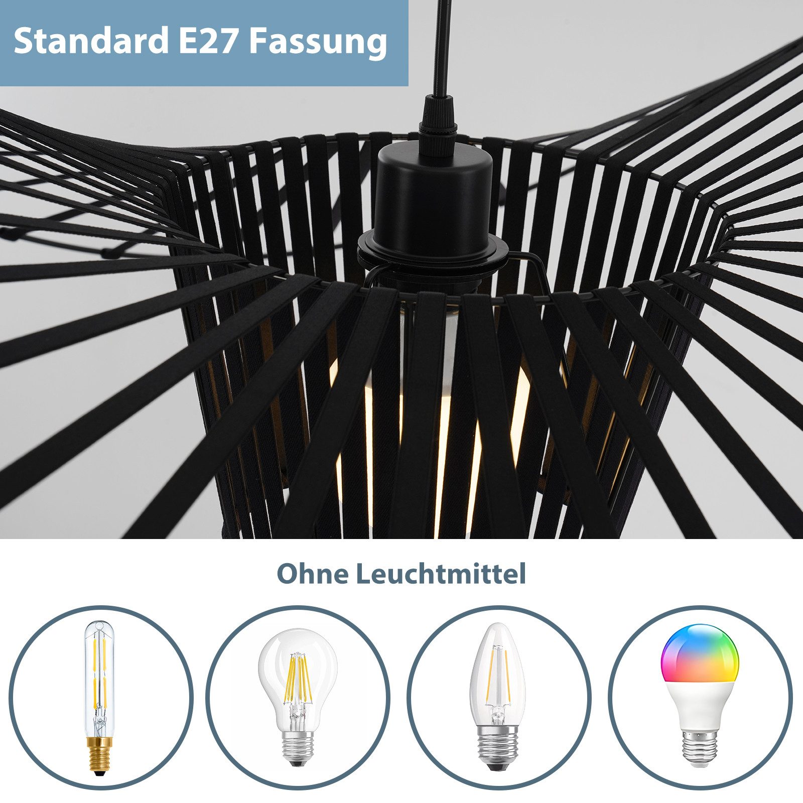 Nettlife Pendelleuchte Vintage Schwarz Esstisch E27 Hängelampe 60/80/100/120/140CM, LED wechselbar, Pendellampe für Wohnzimmer Schlafzimmer Korridor Esszimmer – Bild 3 von 5