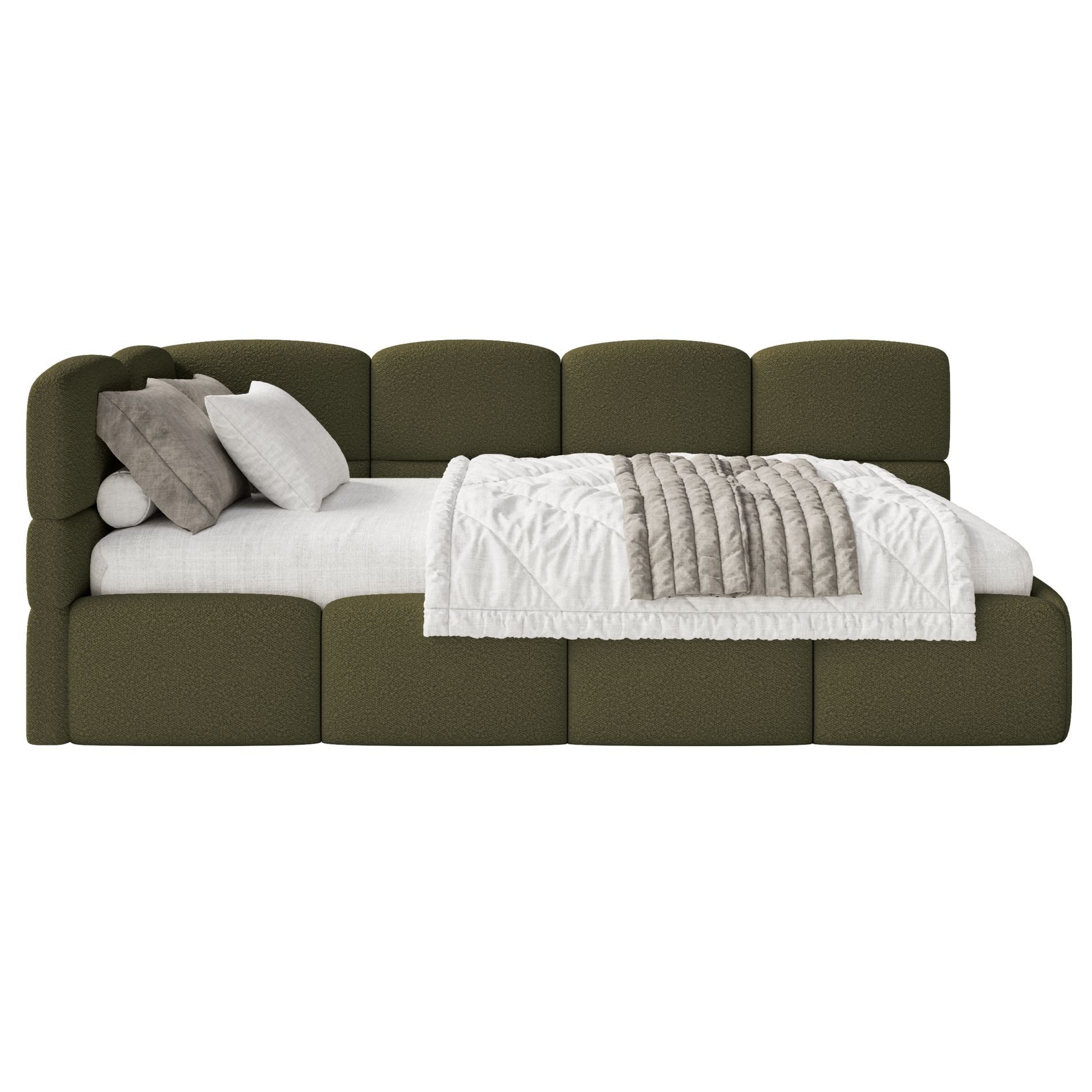 Selsey Jugendbett CLOUDY, mit Bettkasten, Bouclé, 90x200 cm, Kopfteil links günstig online kaufen