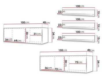 MIRJAN24 Wohnwand Waldi Slim I 10, (5er-Set, 2x TV-Lowboard, 3x Wandregal), Griffloses Öffnungssystem