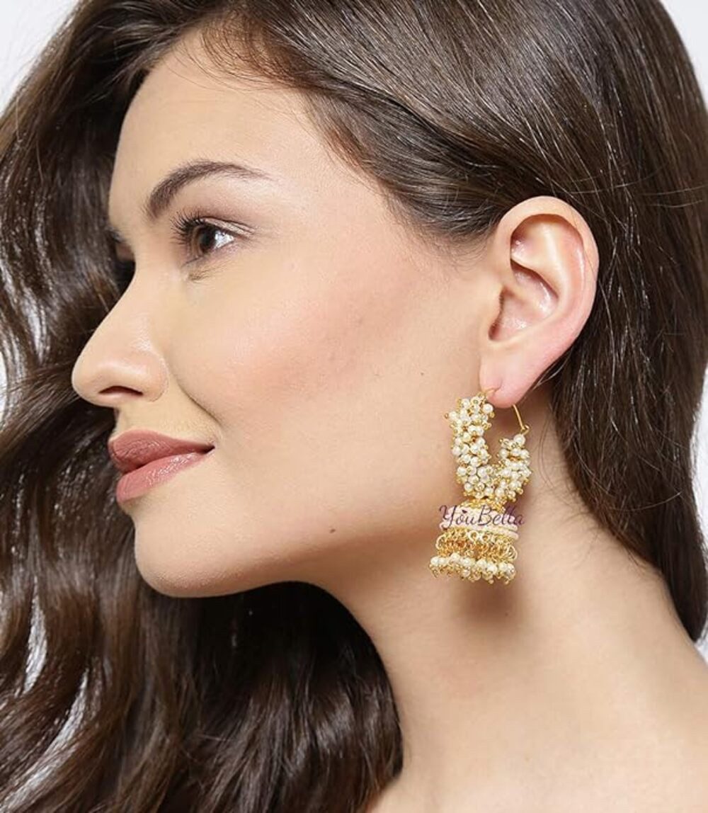 YouBella Ohrhänger-Set Vergoldete Reif-Ohrringe Für Damen & Mädchen (Enthaltene Komponenten: 1 Paar Ohrringe, Künstlicher Schmuck, Perfekt für besondere Anlässe), Modisch & Schöne stilvolle Ohrringe
