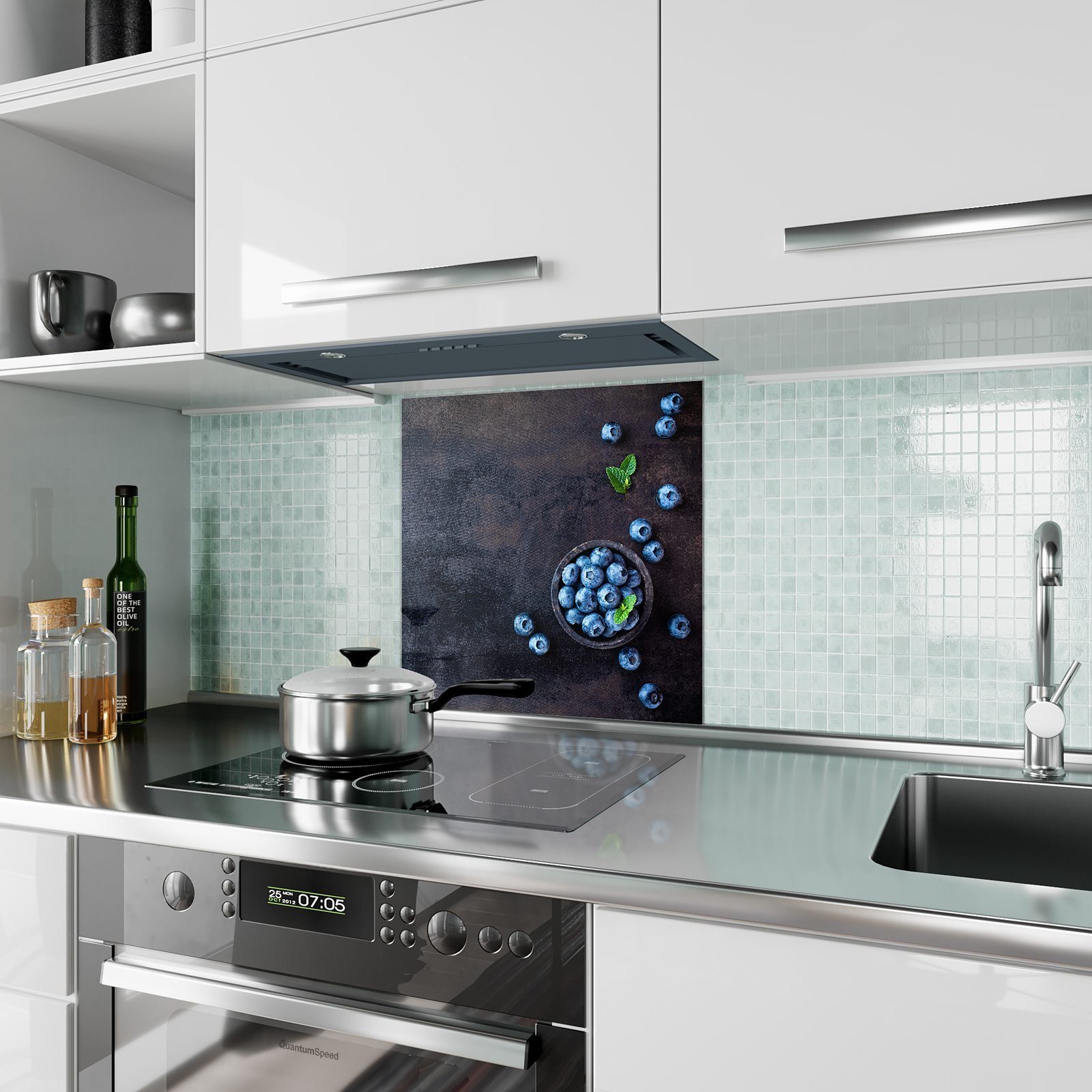 mit Weitem Primedeco Spritzschutz Küchenrückwand von Küchenrückwand Heidelbeeren Glas Motiv