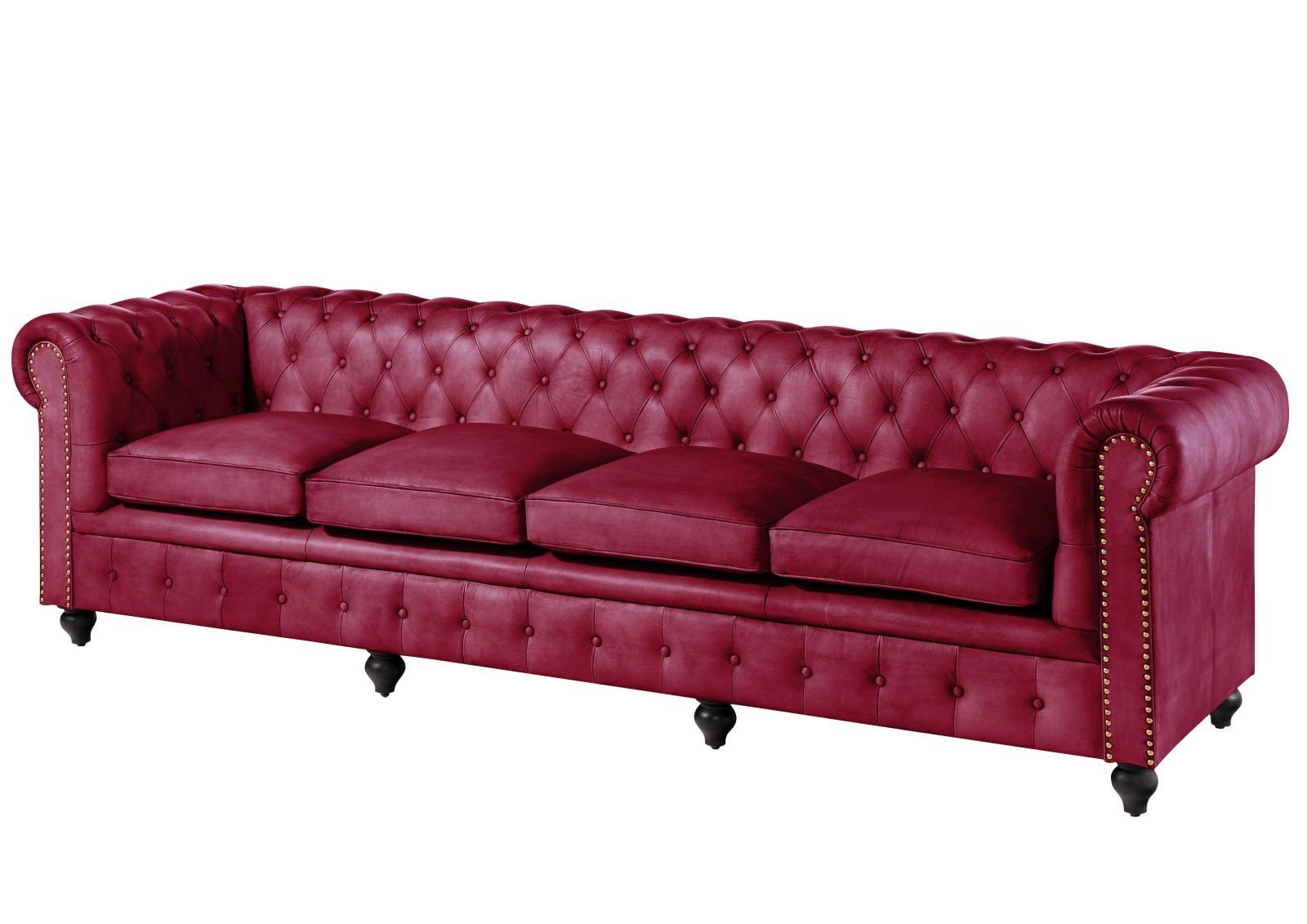 Massivmoebel24 Sofa CHESTERFIELD Echtleder rot, 274x82x75 cm (BxTxH) rot