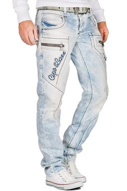 Cipo & Baxx Bikerjeans BA-CD272 Regular Fit Jeans Hose in hellblau mit Verzierungen und Reißverschlüssen