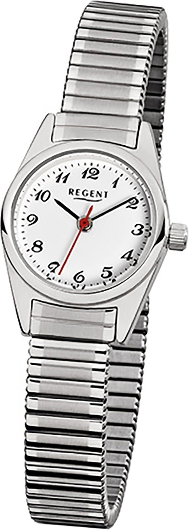 Regent Quarzuhr Regent Stahl klein Uhr silber, (ca. Quarzuhr, 22mm) Damen rundes Gehäuse, Edelstahlarmband Damenuhr F-270