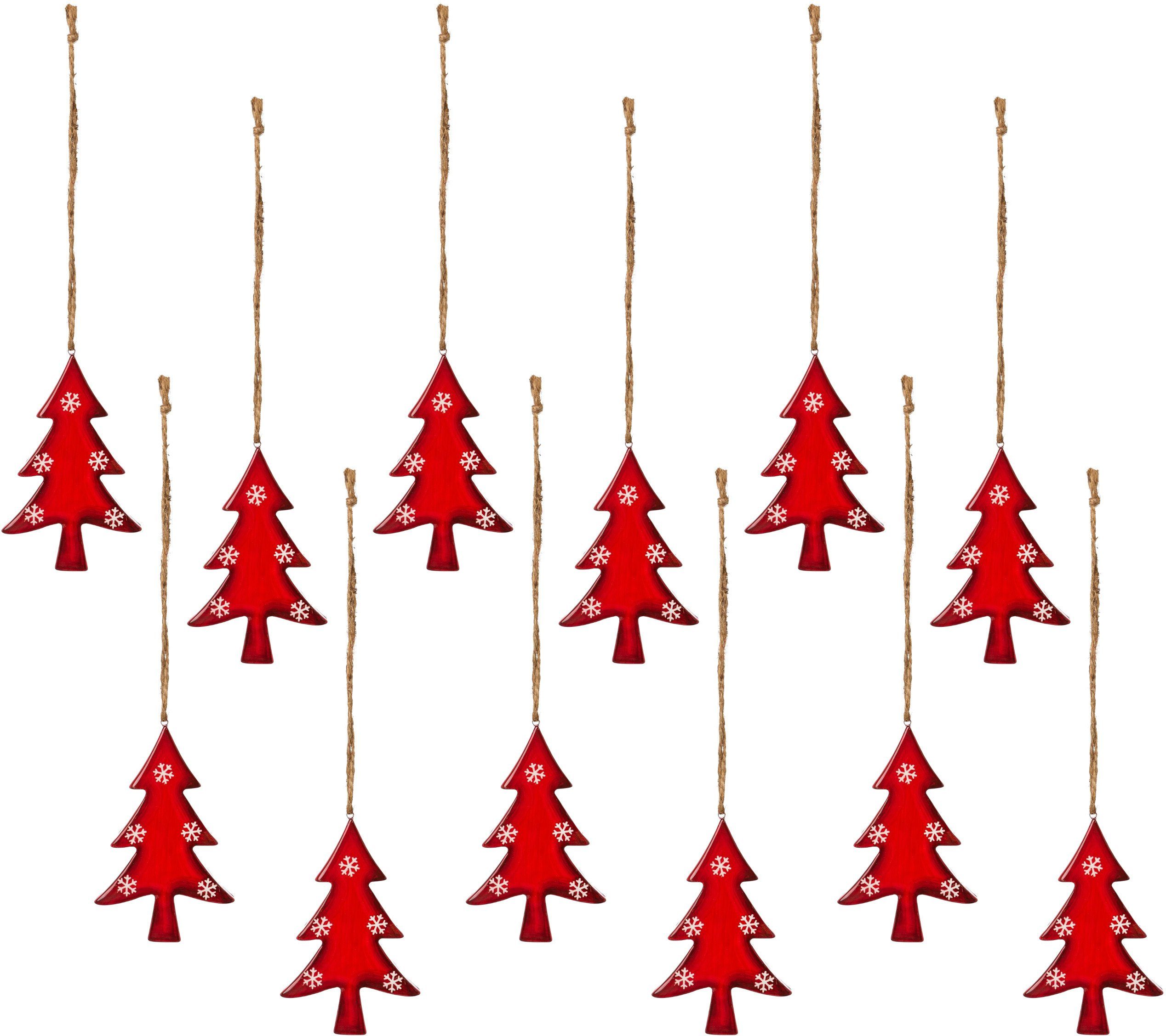 Creativ deco Hänge-Weihnachtsbaum Weihnachtsdeko rot (12 St), mit Schneeflocken-Design
