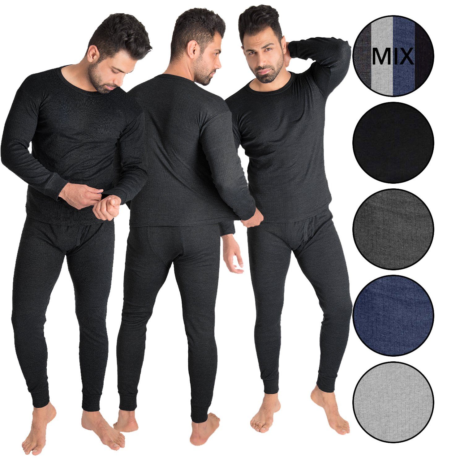 Black Snake Thermounterhemd cushy (Set, 3-St) Thermounterwäsche Set 3x Unterhemd + Unterhose Anthrazit