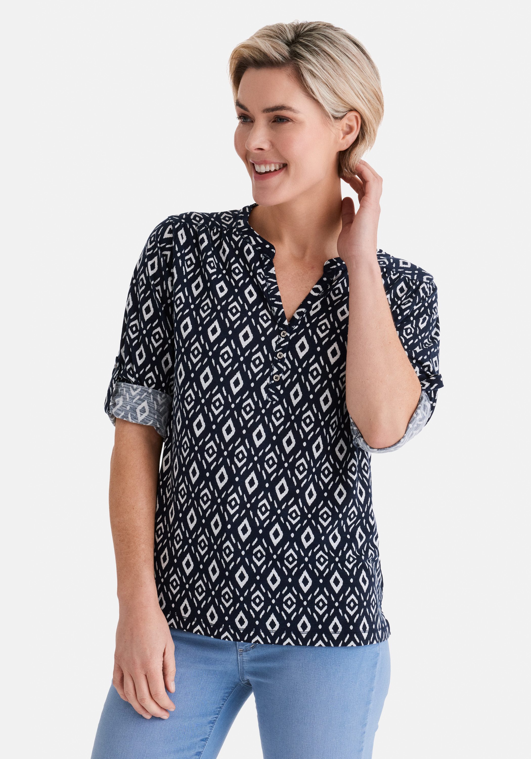STOOKER WOMEN 3/4-Arm-Shirt MARIE Print Shirt Bluse 3/4-Arm Regular Fit Shirt Bluse Baumwolle Shirt Knopfleiste für Damen