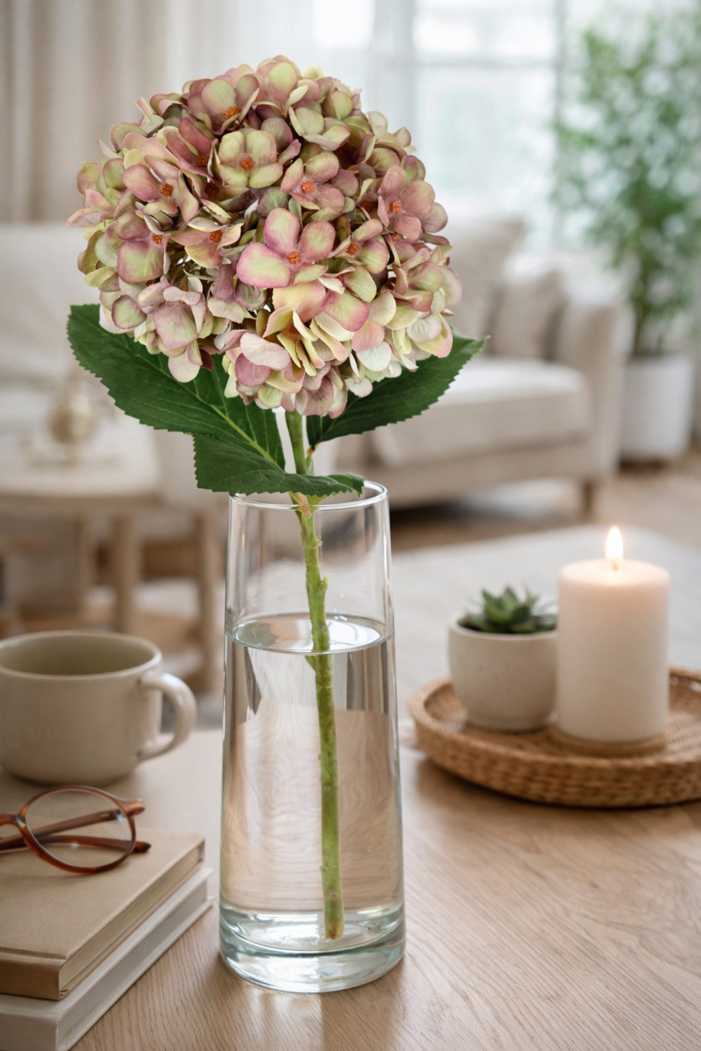 Kunstblume Künstliche Hortensie, I.GE.A., Höhe 47 cm, Einzelblume Stielblume Seidenblume Dekoblume für Vase, Hochzeit