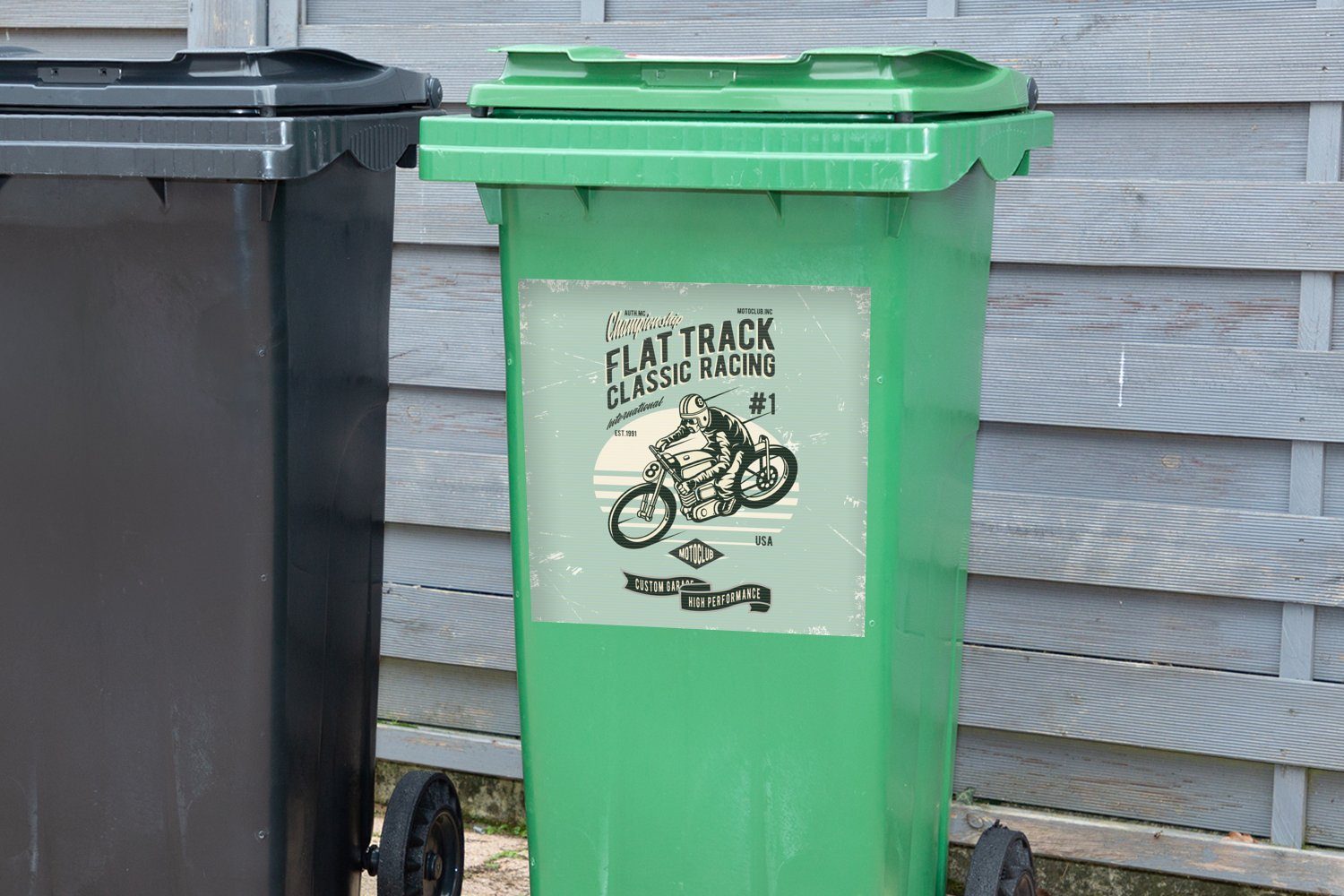 Abfalbehälter Mülleimer-aufkleber, Container, - Motorrad St), Sticker, Retro - MuchoWow Rennen Mülltonne, Wandsticker (1
