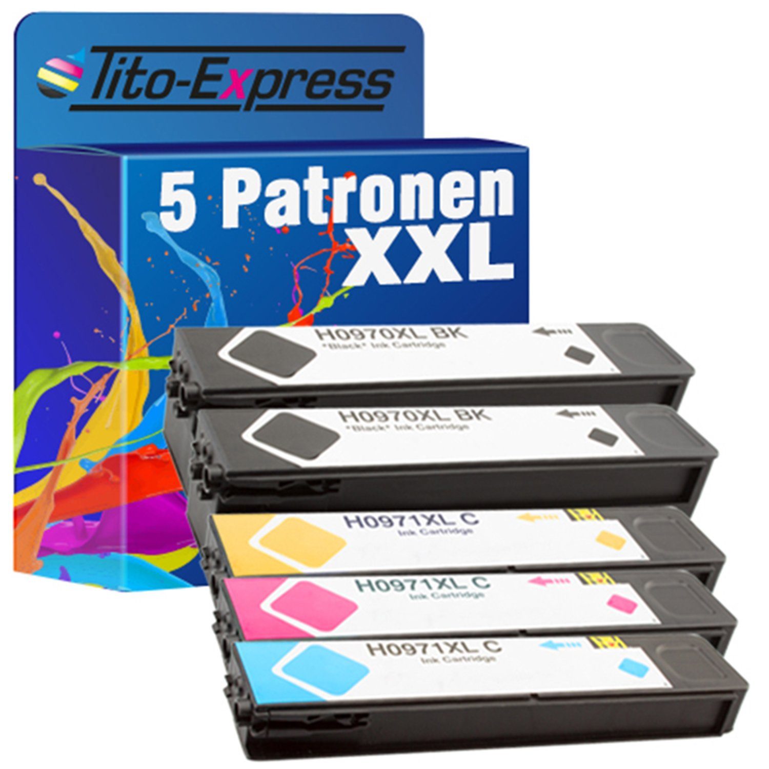 Tito-Express 5er Set ersetzt HP 970 XL 971 XL 970XL 971XL Tintenpatrone (Multipack, für Officejet Pro X451dn X451dw X476dn MFP X476dw MFP X551dw X576dw)