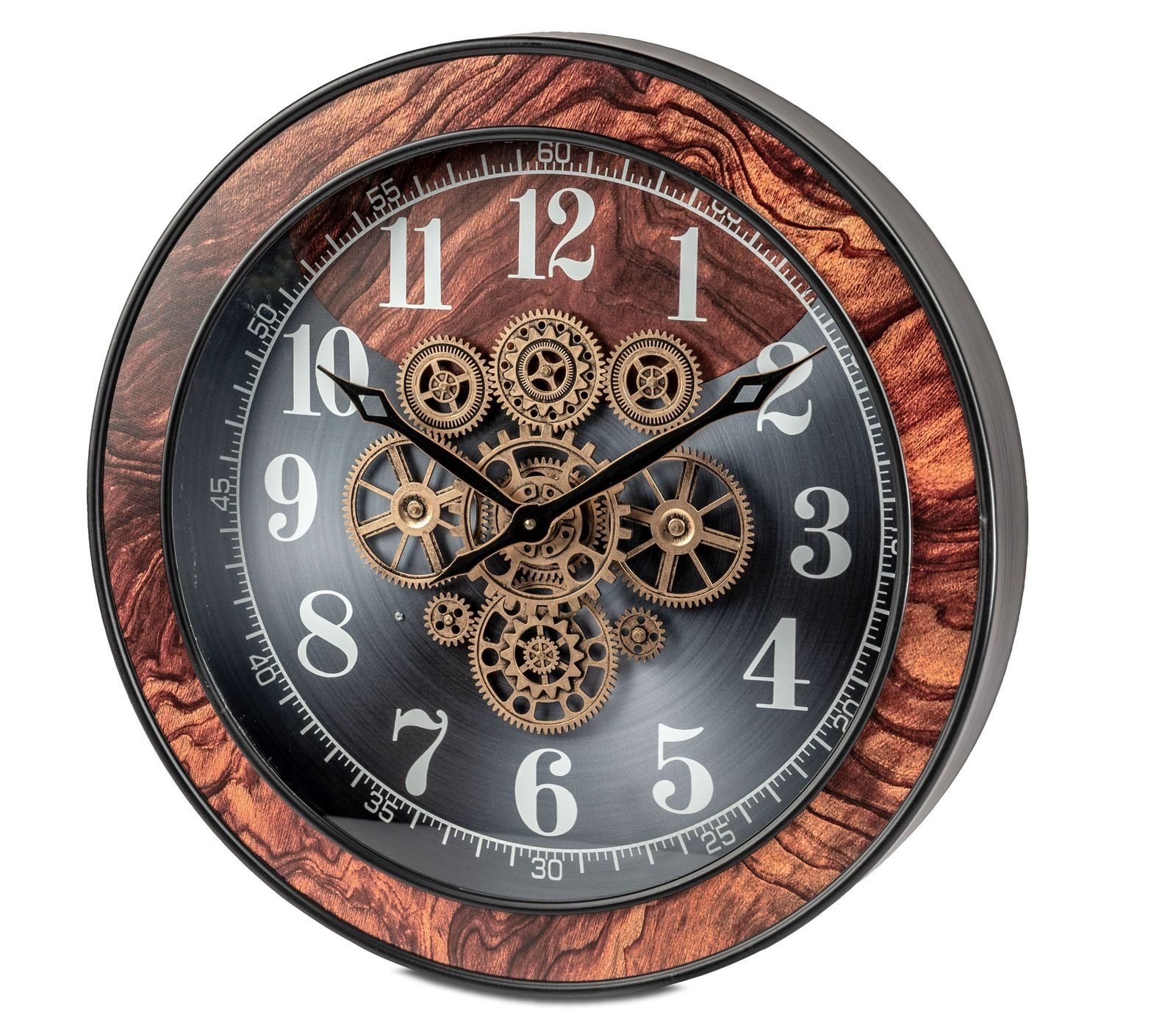 formano Wanduhr XXL Uhr antik Zahnräder 58x58cm Metall, goldene drehende Zahnräder (Sichtbar bewegliche Zahnräder)