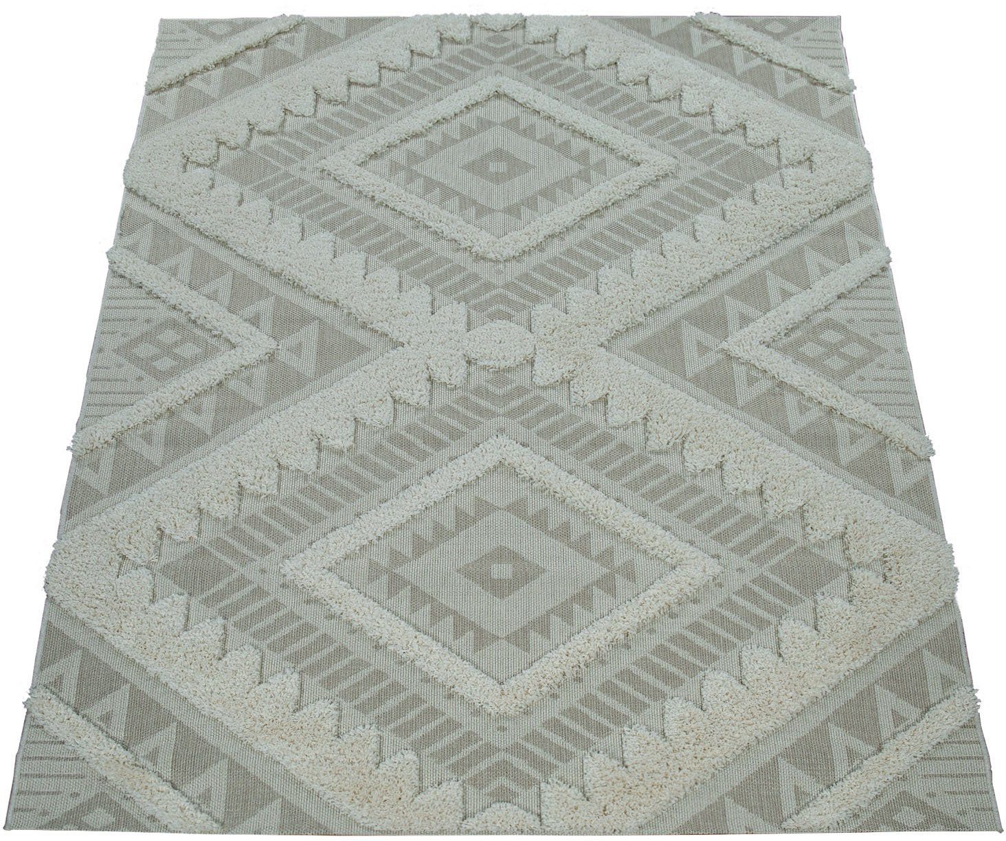 Eupen und Home, Paco Teppich 22 mm, 471, beige Outdoor In- Hoch-Tief-Struktur, Rauten Muster, geeignet rechteckig, Höhe: