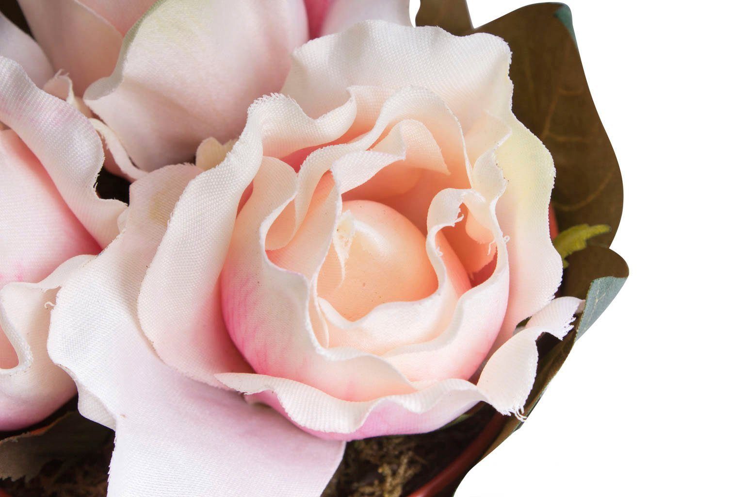 Kunstblume Rosenarrangement groß mit Blättern umwickelt, Botanic-Haus, Höhe 14 cm