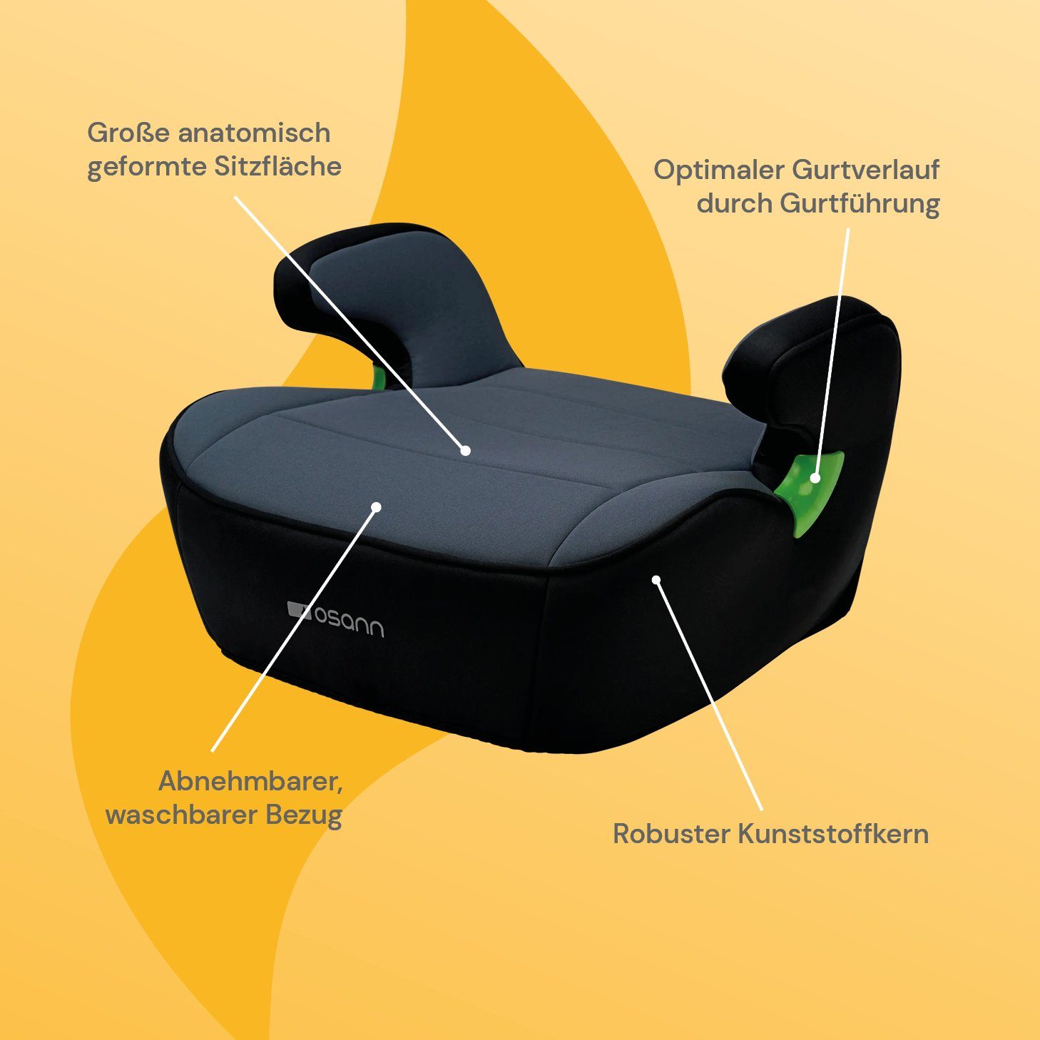 Osann Kindersitzerhöhung Junior i-Size, ab: 7 Jahren, bis: 12 Jahre, ab: 126 cm, bis: 150 cm, Sitzerhöhung Auto Kinder ab 126cm, Sitzschale, Booster