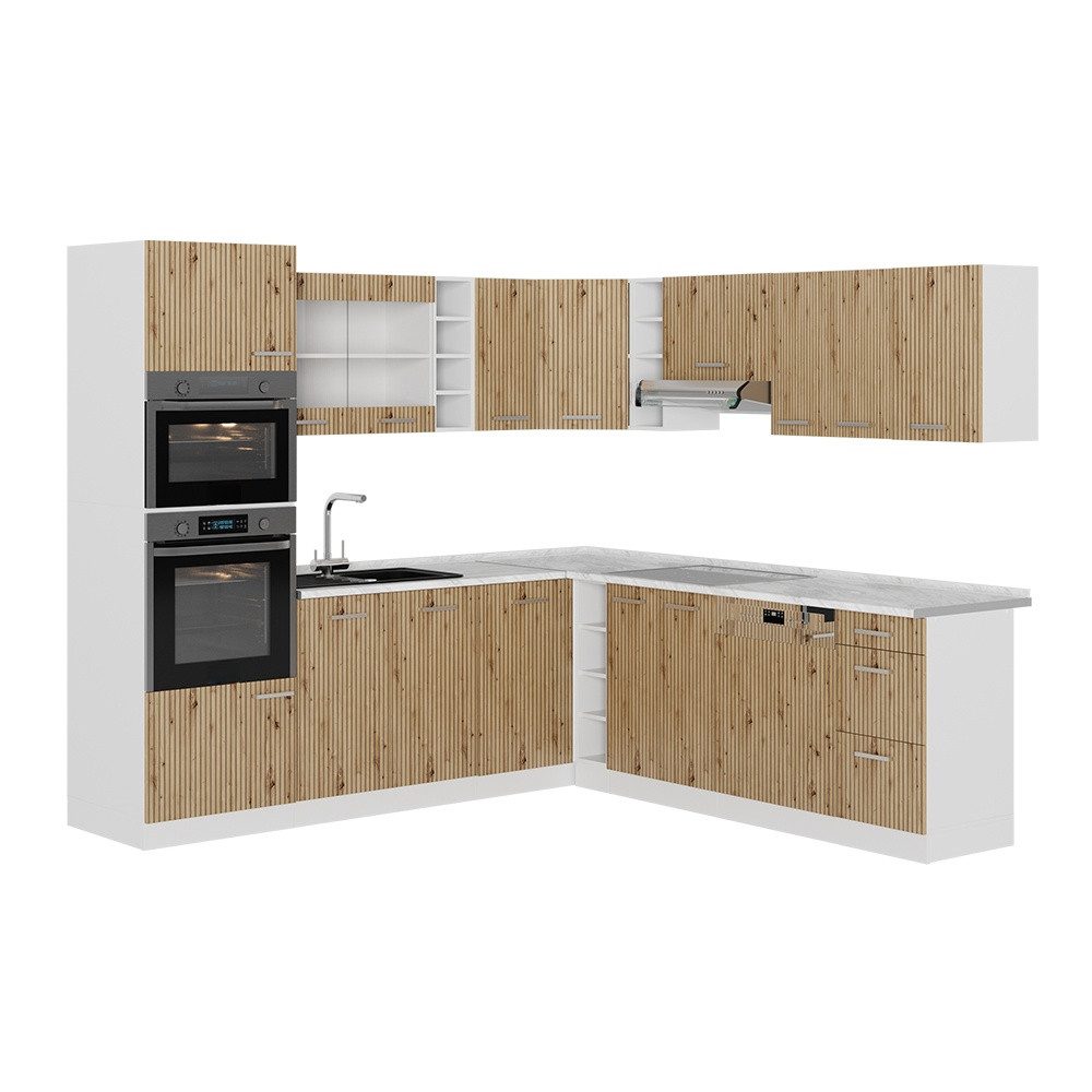 Vicco Winkelküche R-Line, Artisan-Eiche/Weiß, 247 x 237 cm ohne Arbeitsplatte