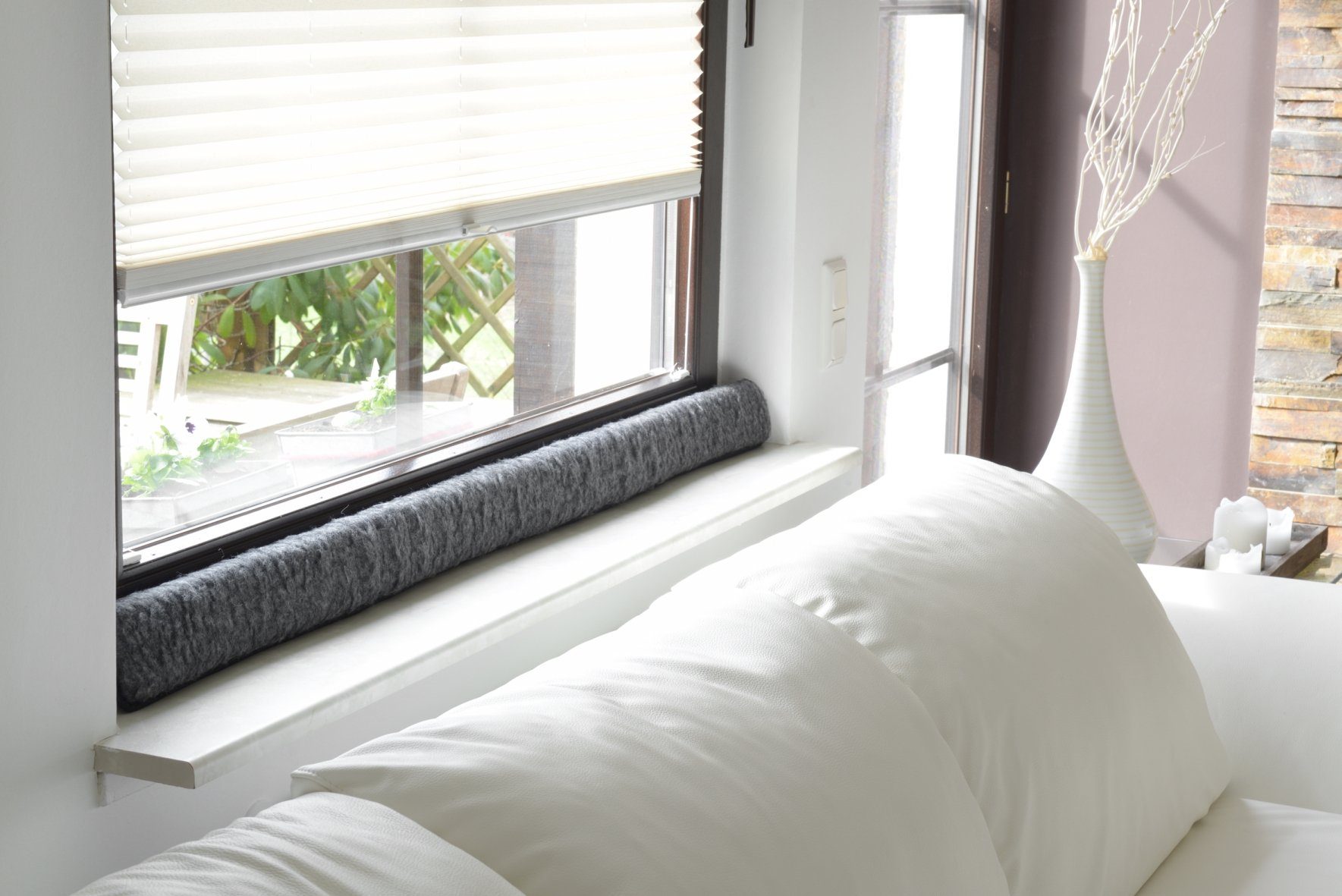 BigDean Zugluftstopper 120cm für Fenster Schurwolle Anthrazit, 1-tlg.