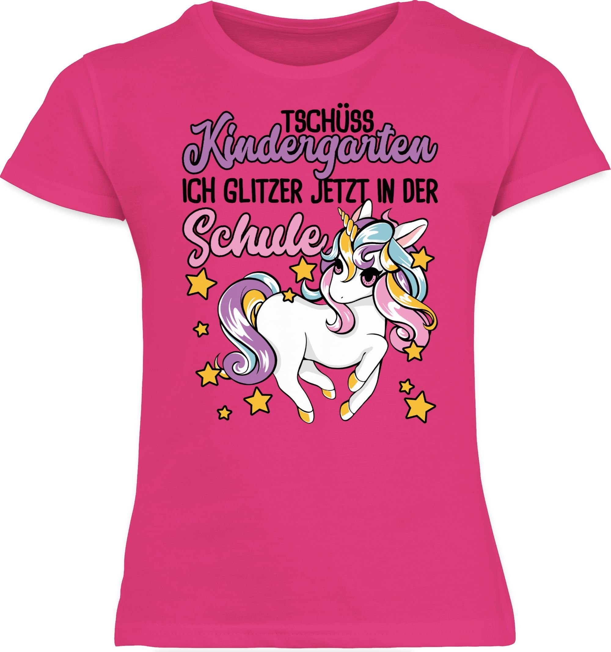 T-Shirt Tschüss Kindergarten Einhorn - Glitzer jetzt in der Schule