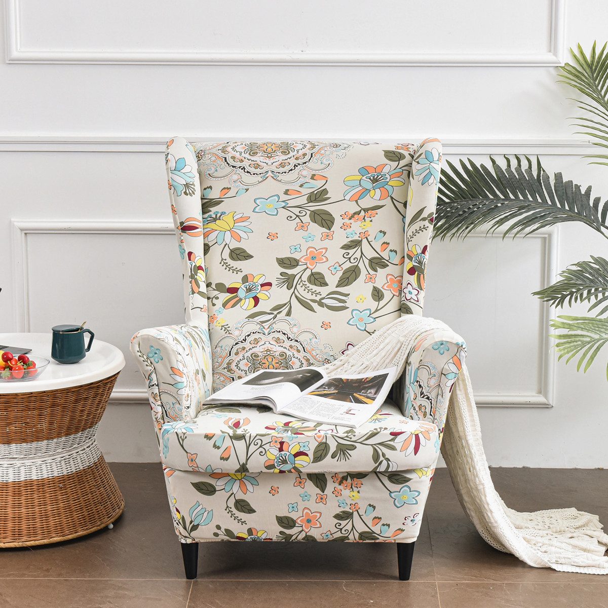Zyronn Sesselhusse 2-Teilig Ohrensessel Überzug, Sessel-Überwürfe Ohrensessel, Elastisch, Sofa Armlehnenbezüge Schonbezug Hussen für Lesesessel Relaxsessel – Bild 4 von 5