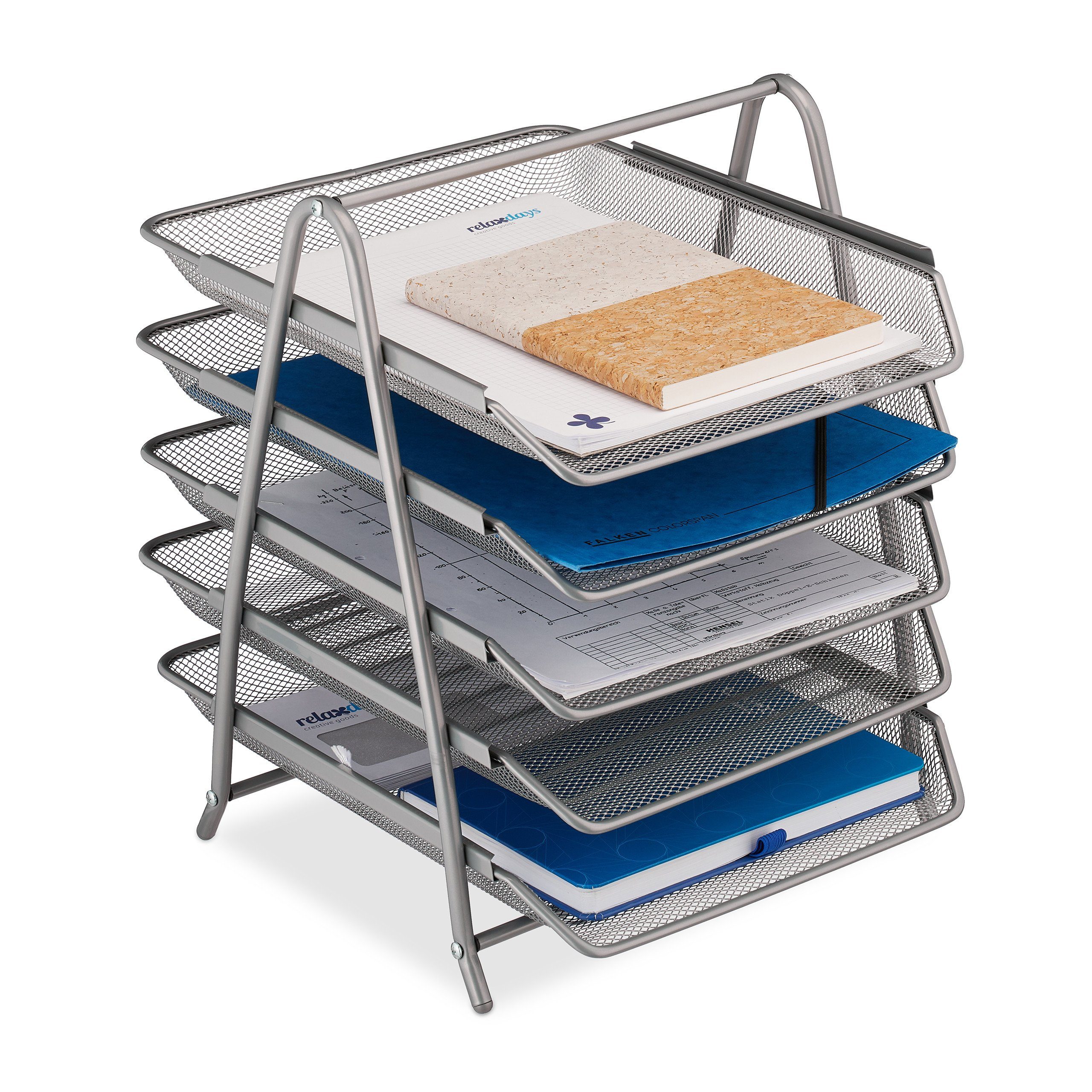 relaxdays Briefablage Dokumentenablage Metall mit 5 Fächern