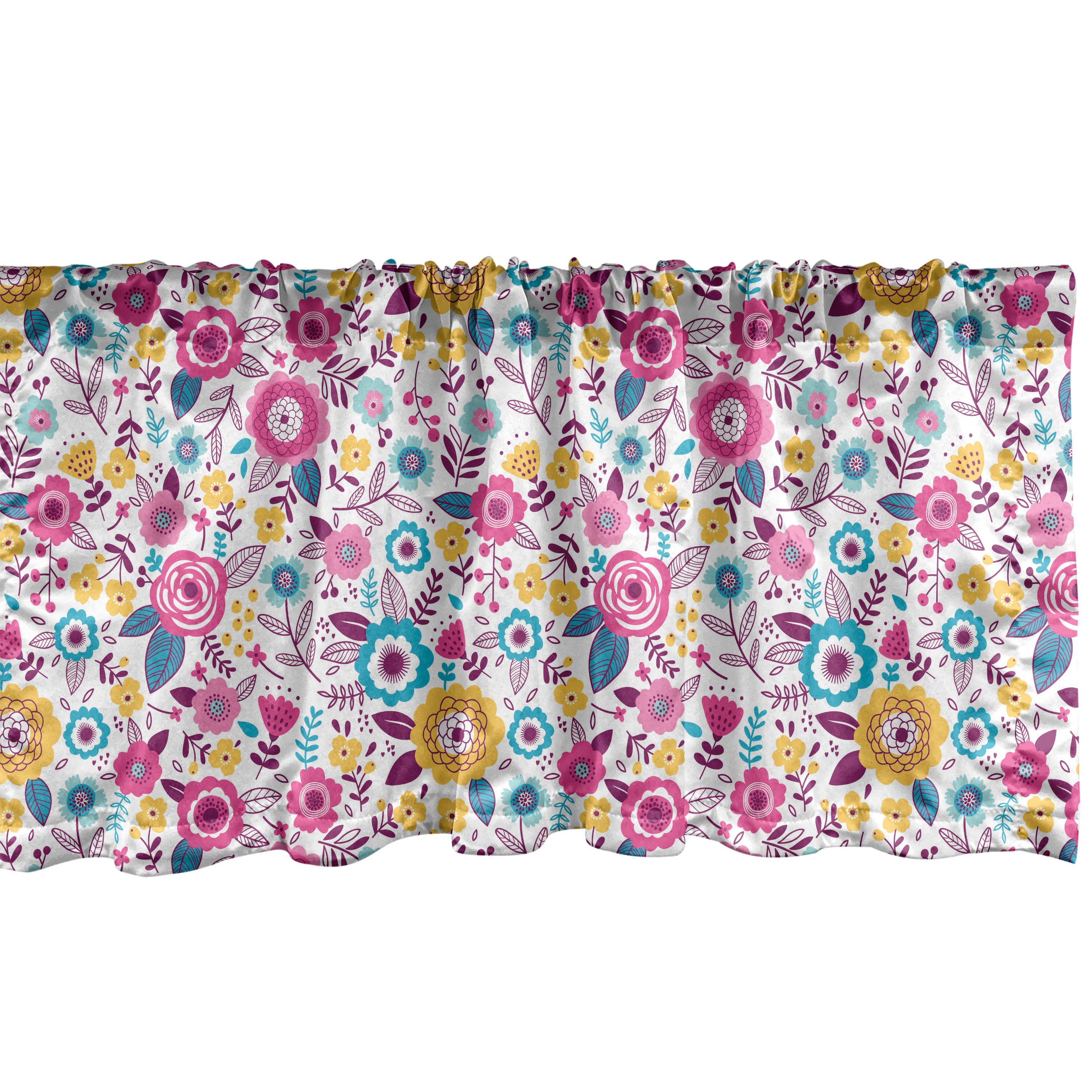 Scheibengardine Vorhang Volant für Abakuhaus, Küche als Schlafzimmer bunte Blumen Blumen mit Stangentasche, Microfaser, Dekor