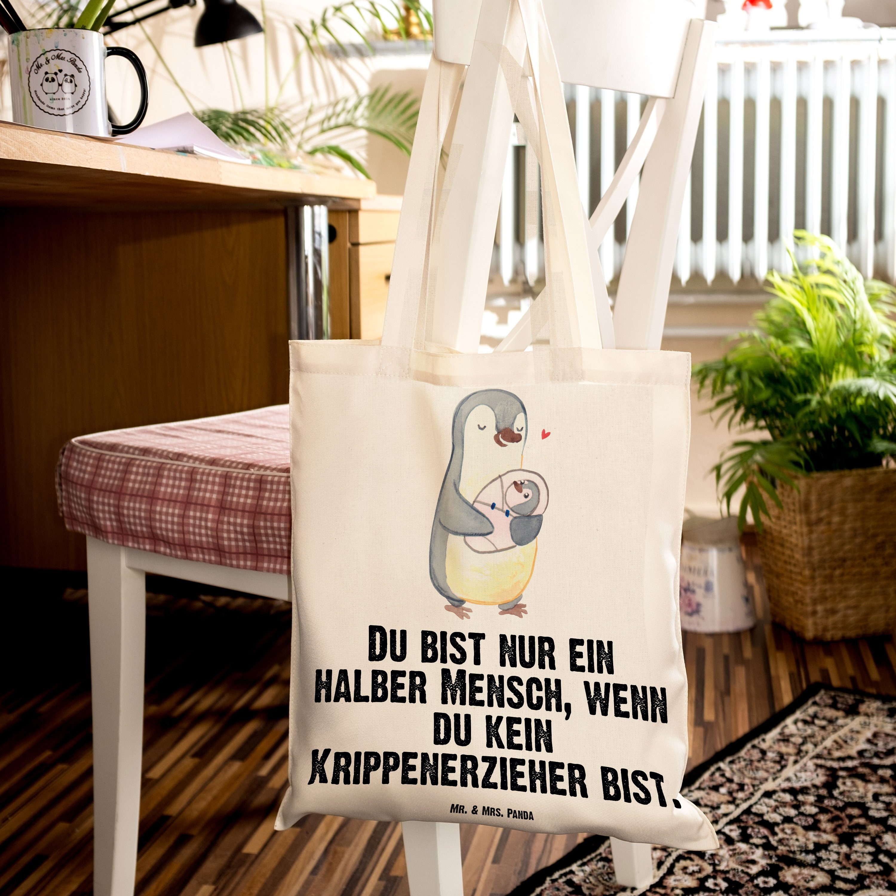 Mr. & Mrs. Herz Tragetasche mit Geschenk, Juteb Mitarbeiter, Krippenerzieher - (1-tlg) Transparent Panda 
