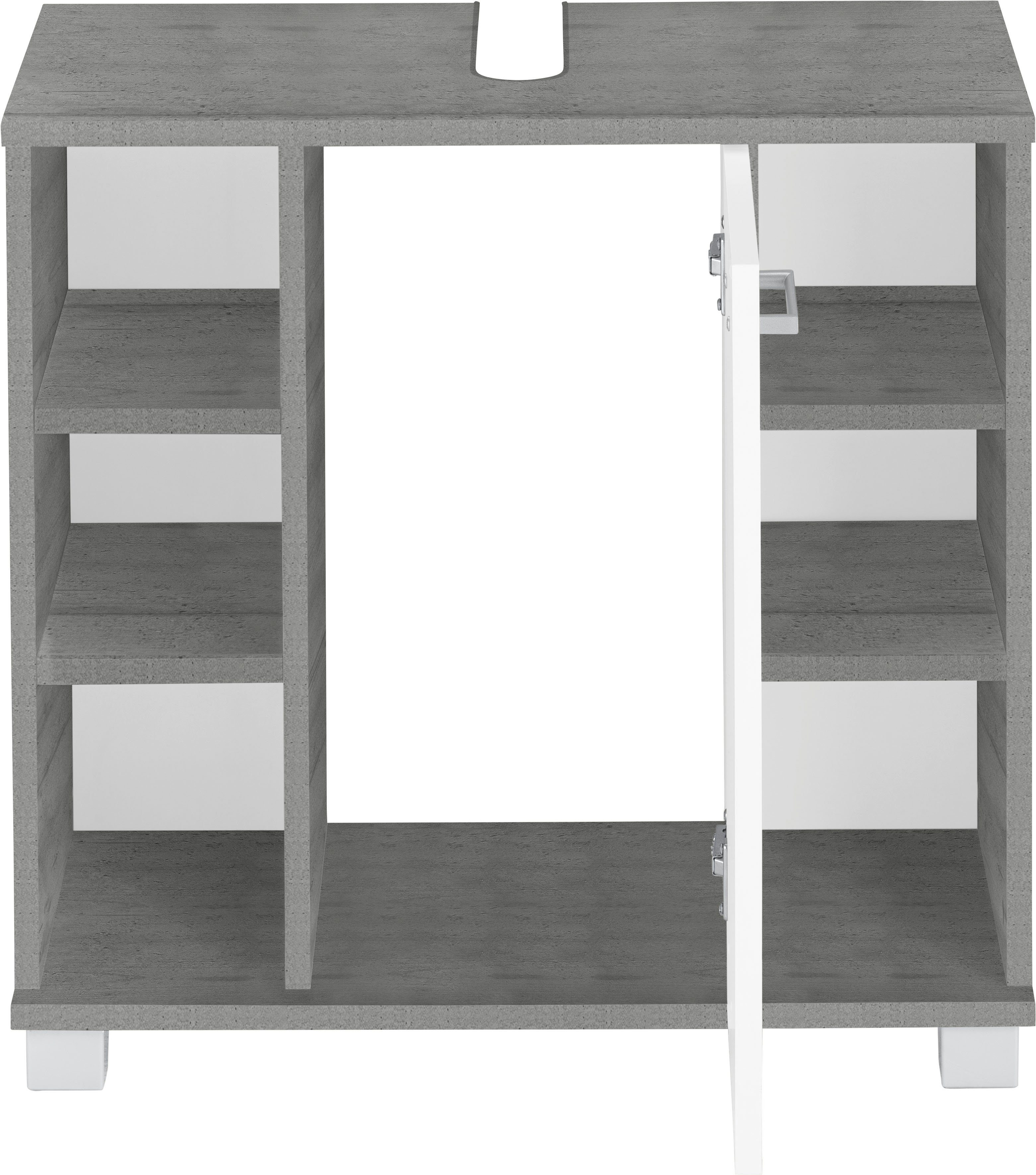 | mit steingrau/weiß Waschbeckenunterschrank Badschrank Regalfächern Schildmeyer Tür 65,1/62,4 Mobes cm, und Breite/Höhe: steingrau