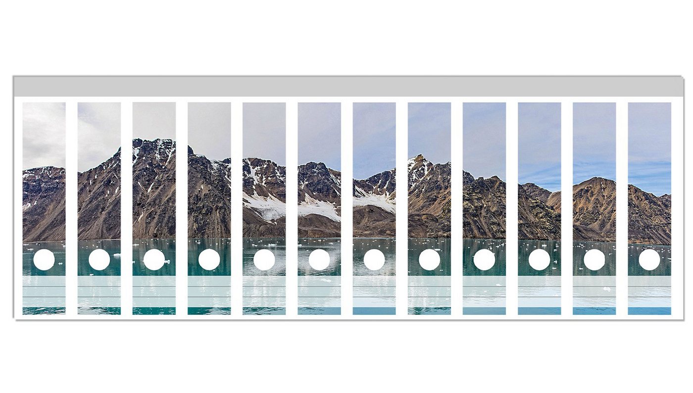 Thumbnail - Wallario Etiketten Berge im arktischen Meer, Ordnerrücken-Sticker in verschiedenen Ausführungen