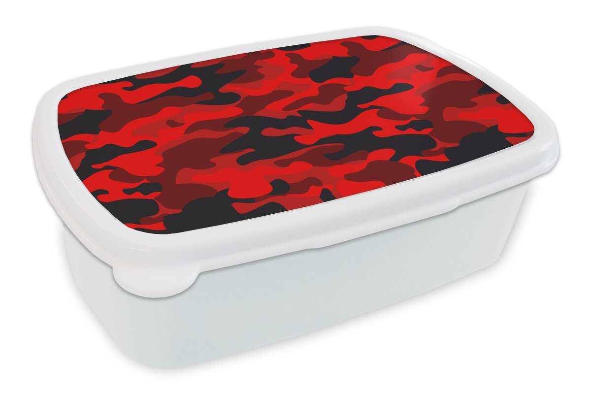 MuchoWow Lunchbox Tarnmuster - Rot - Muster, Kunststoff, (2-tlg), Brotbox für Kinder und Erwachsene, Brotdose, für Jungs und Mädchen weiß
