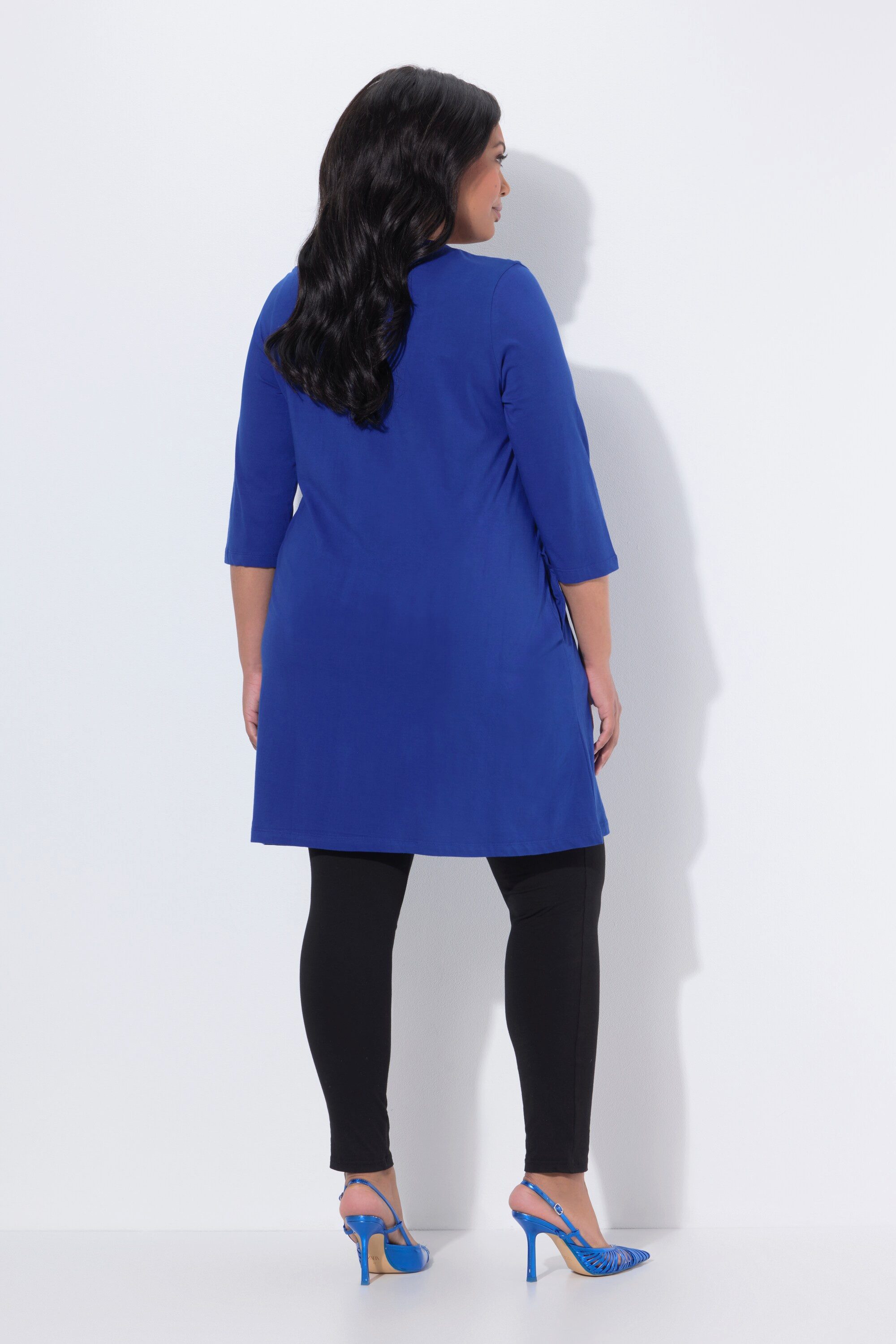 Ulla Popken Longshirt Longshirt Zierbänder A-Linie V-Ausschnitt 3/4-Arm