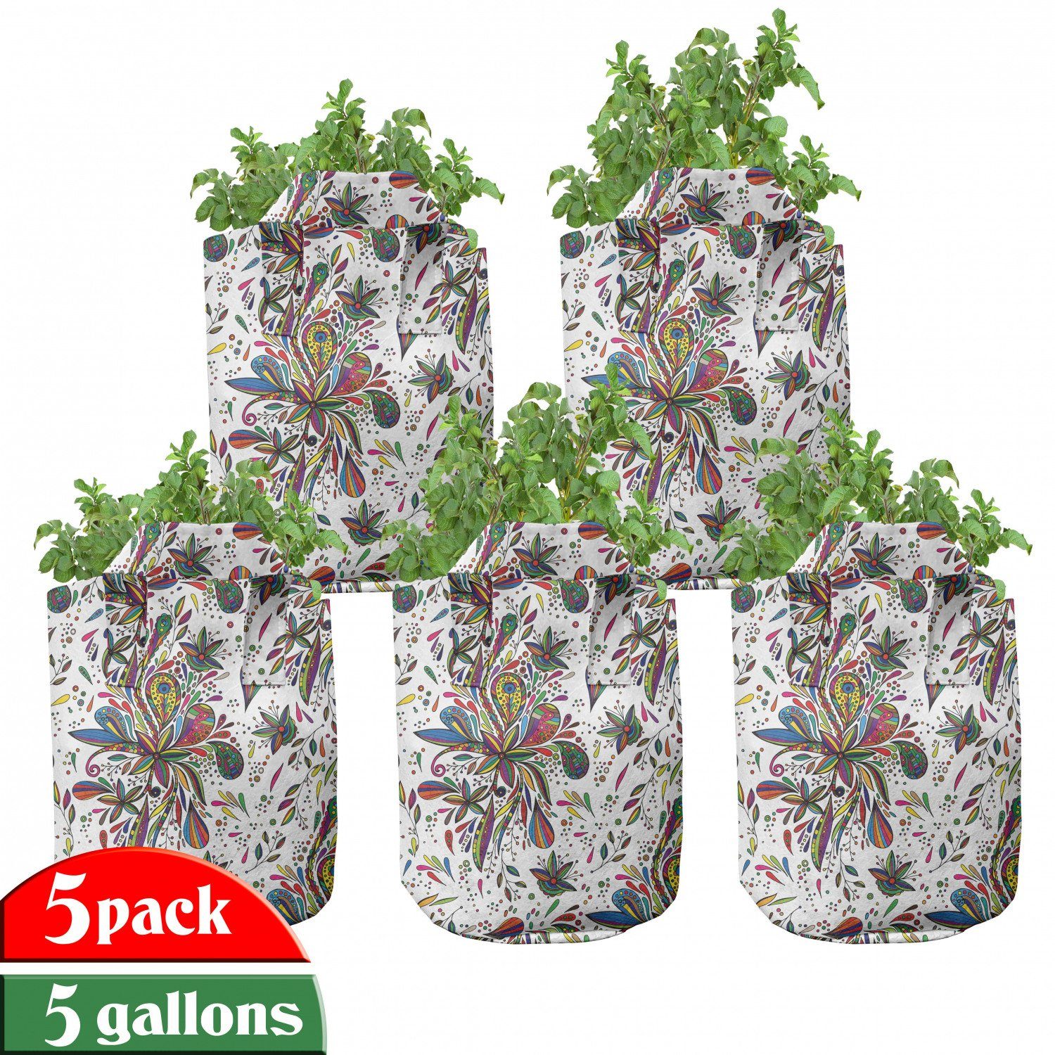 Abakuhaus Pflanzkübel hochleistungsfähig Stofftöpfe mit Griffen für Pflanzen, Mehrfarbig Flora-Muster