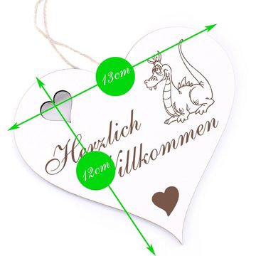 Dekolando Hängedekoration Herzlich Willkommen - lustiger Drache - 13x12cm