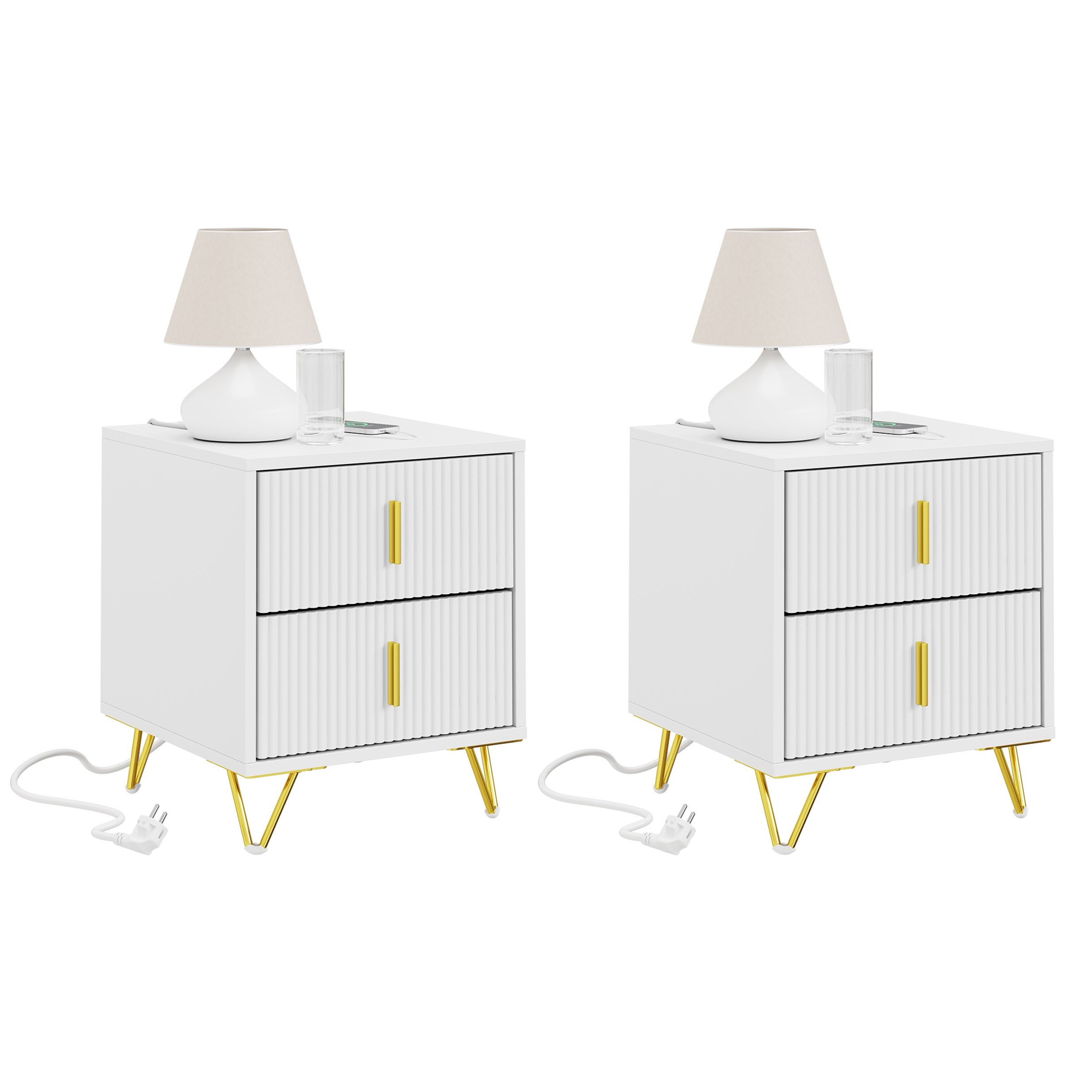 SoBuy Nachttisch FBT115-E, Nachttisch, Nachtschrank Beistelltisch Sofatisch Couchtisch, Nachttisch mit 2 Steckdosen, USB und Type-C, 2/3 Schubladen