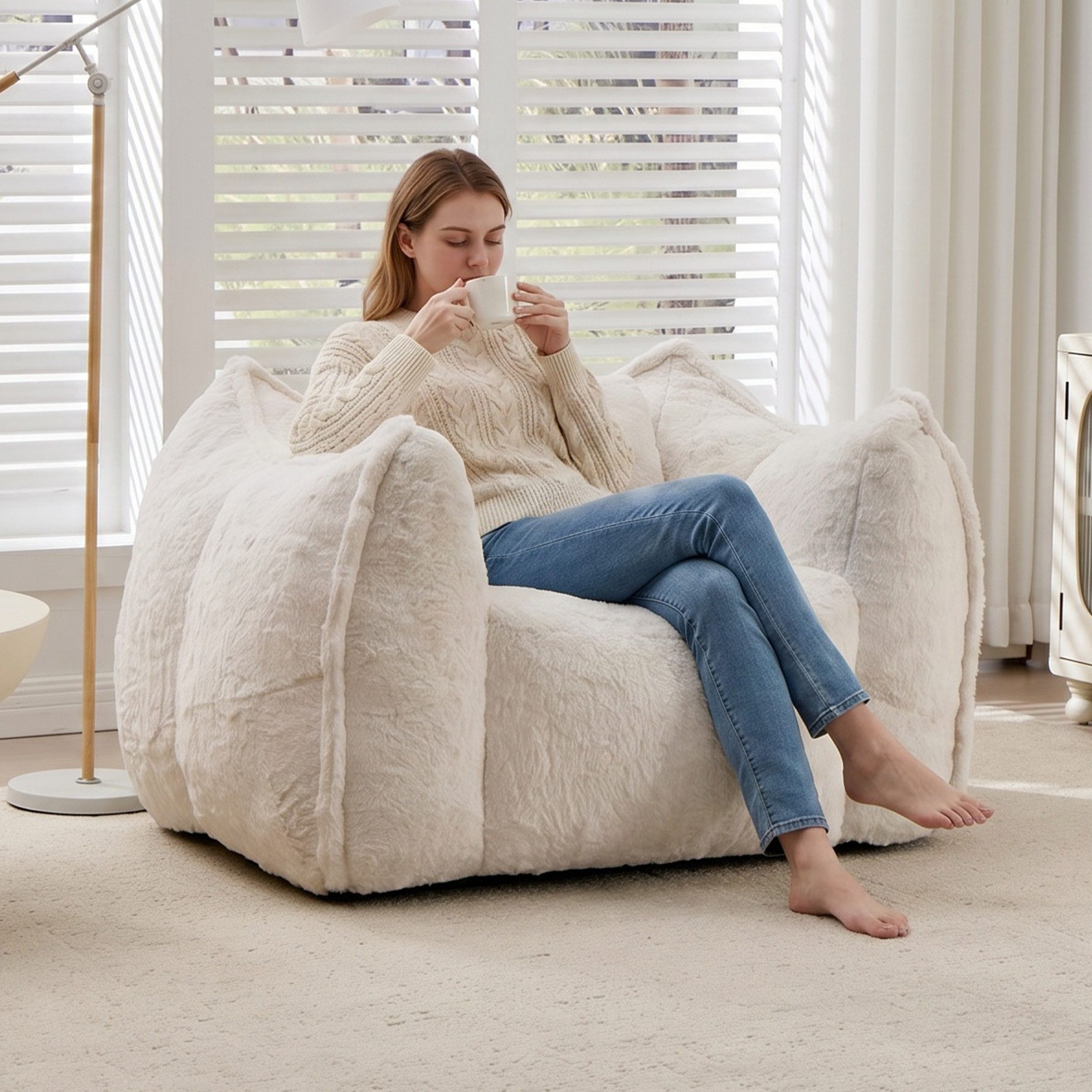Vankel Relaxliege Sofas Wohnzimmer Loungesessel aus Kunstfell weich & bequem, Bean Bag Sessel mit Schaumstofffüllung und ohne Montage