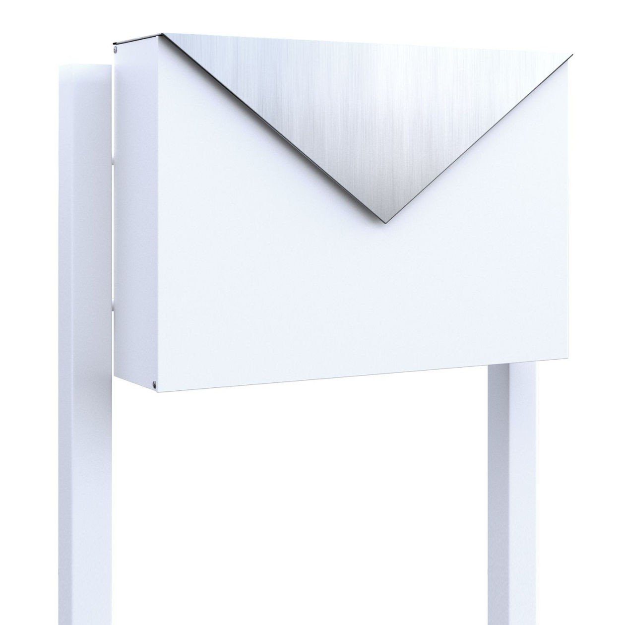 Bravios Briefkasten Standbriefkasten Letter Weiß mit Edelstahlklappe