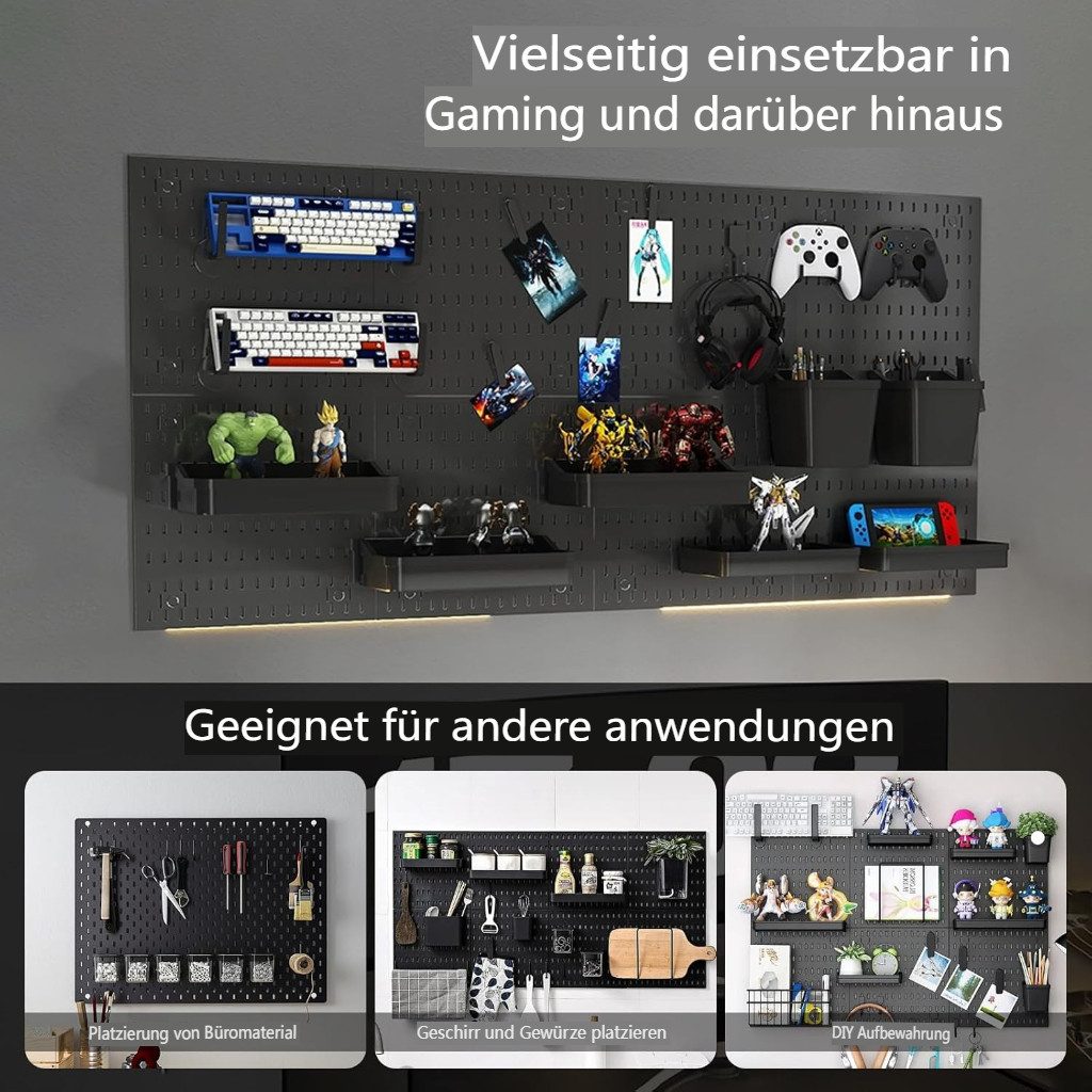 MUSTOOL Werkzeughalter Werkzeuglochwand, Lochwand Organizer Set PP 90×60 cm, Modular, mit Haken & Ablagen, für Gaming & Büro & Werkzeug