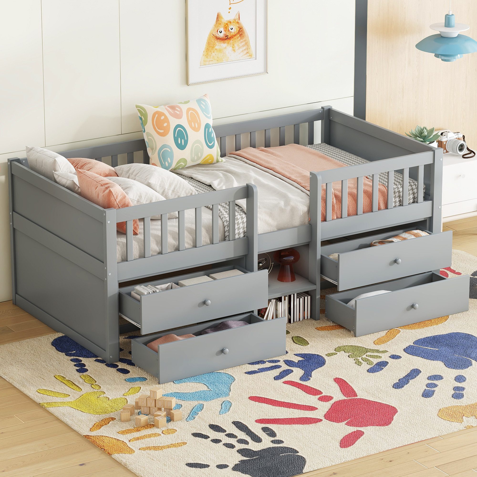 OKWISH Kinderbett Halbhohes Bett,Einzelbett,mit 4 Schubladen günstig online kaufen