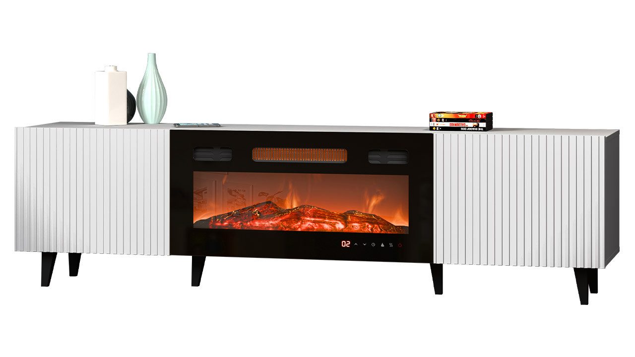 MIRJAN24 TV-Schrank Pafos 180 mit Elektrischem Kamin (mit zwei Drehtüren) Realistische LED-Flamme