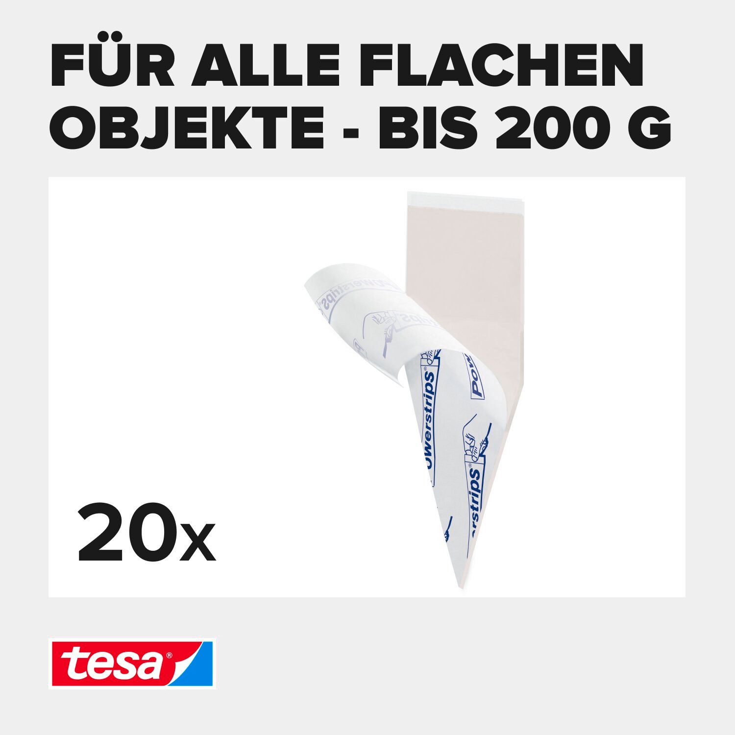tesa Klebehaken POWERSTRIPS Poster Doppelseitige Klebestreifen, (Packung, 20-St., 20 Stck), Stripes weiß - kleben statt bohren