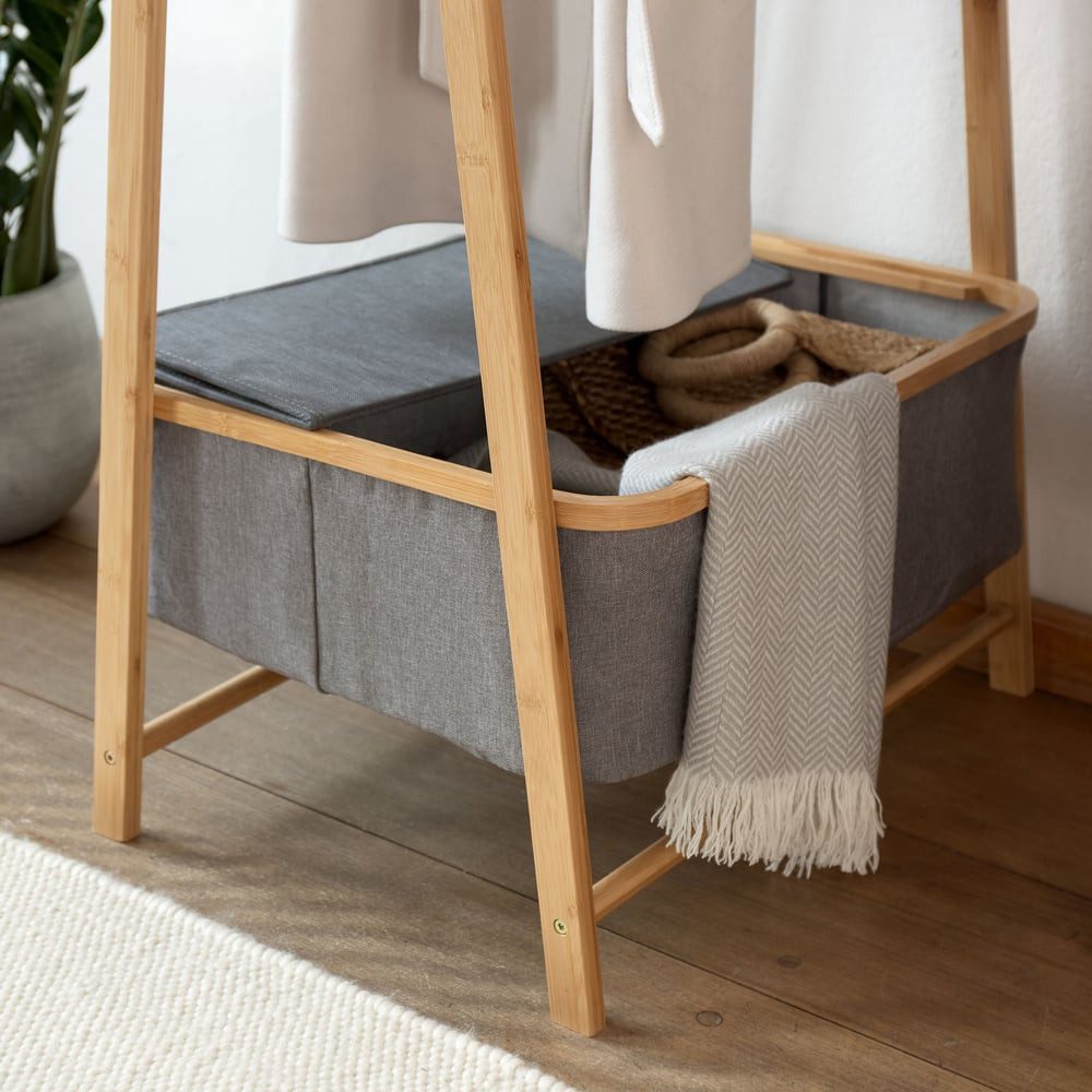 Lumaland Kleiderständer Garderobe aus Bambus - 159 x 60 x 45 cm, integriertes Ablagefach robust und stabil