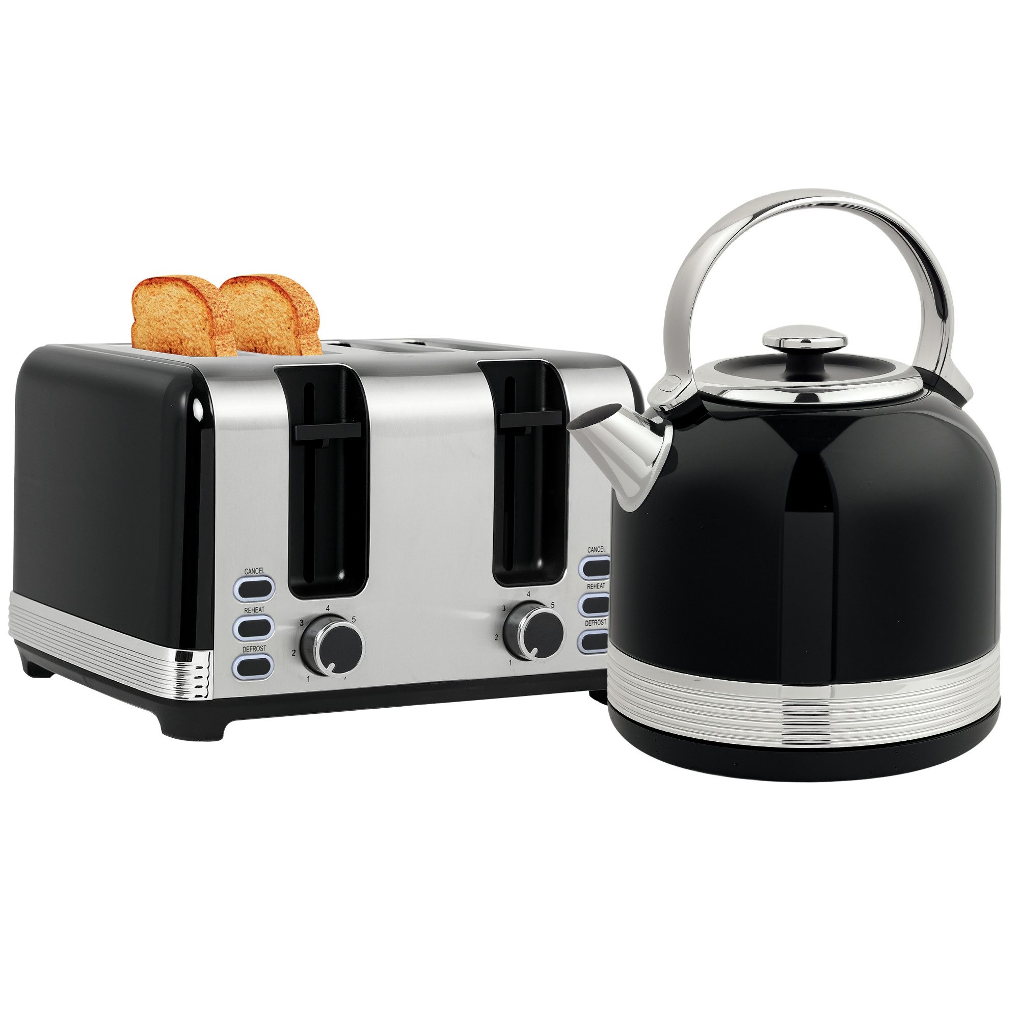 HOMCOM Toaster Wasserkocher Set Edelstahl 1,7L, 4 Scheiben, Aufwärmen, Auftauen, Kocher-Toaster-Set, für Frühstückszubereitung, 2200 W, 7 Bräunungsstufen, Krüme – Bild 2 von 5