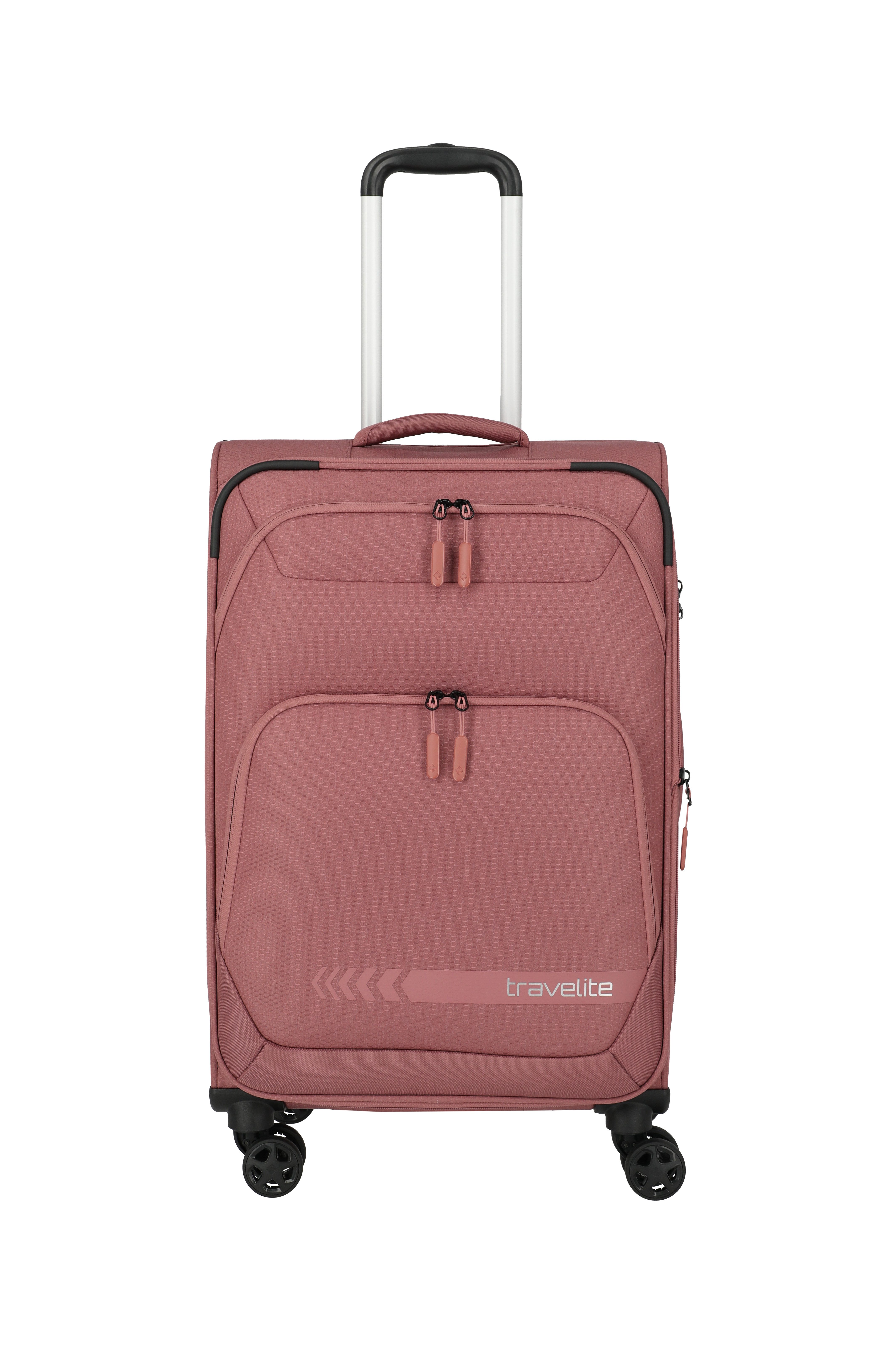 travelite Trolley KICK OFF Reisekoffer, 4 Rollen, 4 Doppelrollen, Außentaschen und Packgurte – leicht und robust