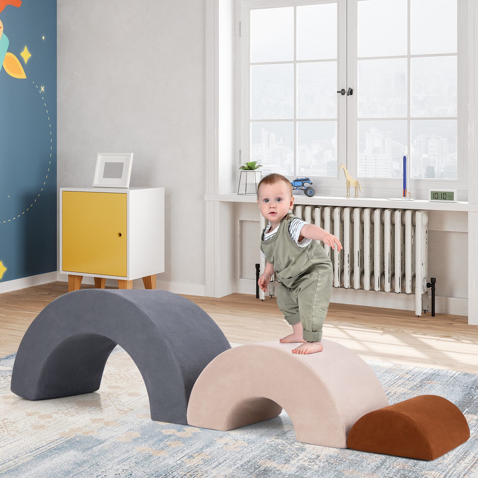 COSTWAY Spielbausteine, 3-TLG. Schaumstoffbausteine zum Klettern und Krabbeln