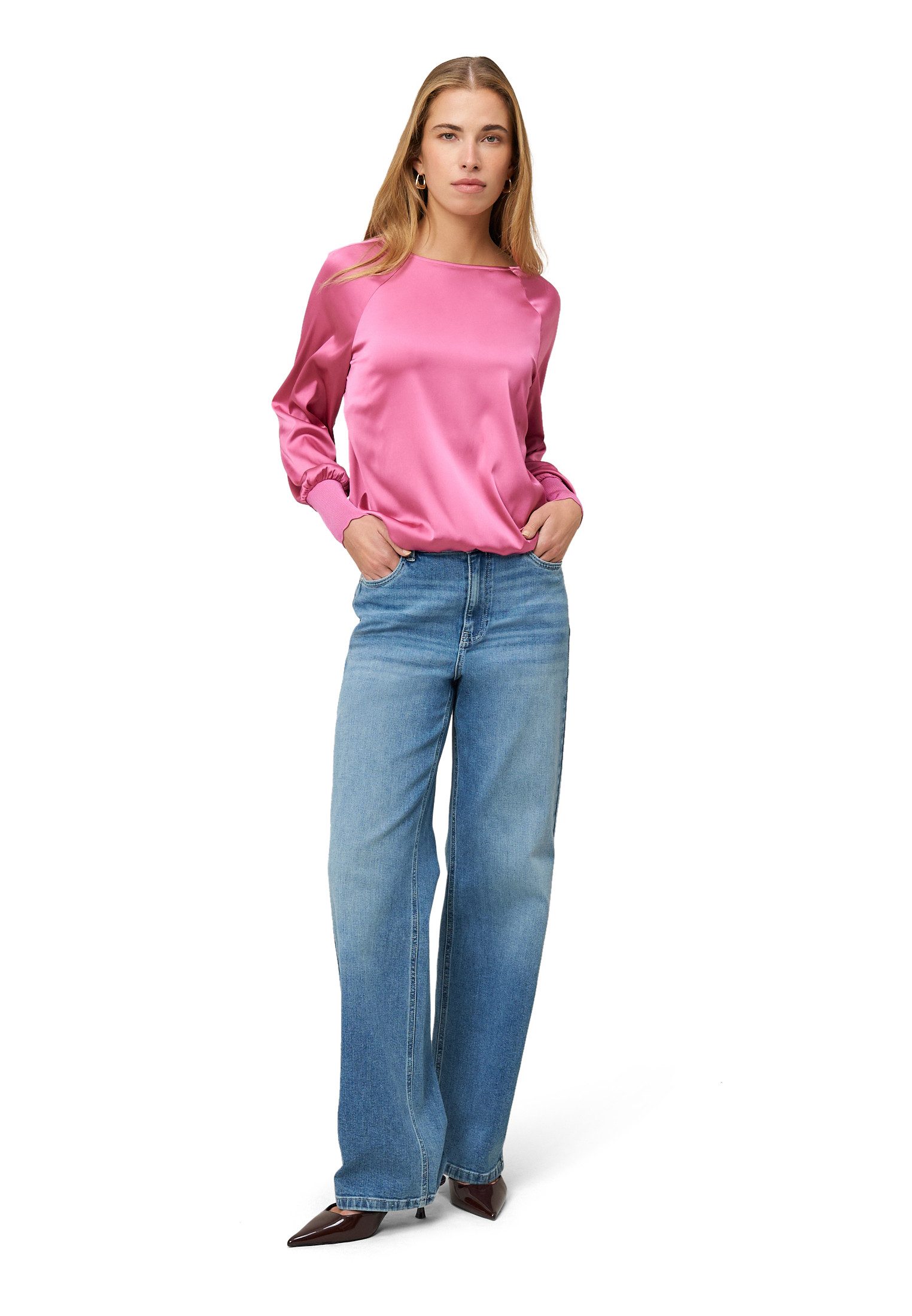 Zero Satinbluse Damen mit Strickbündchen