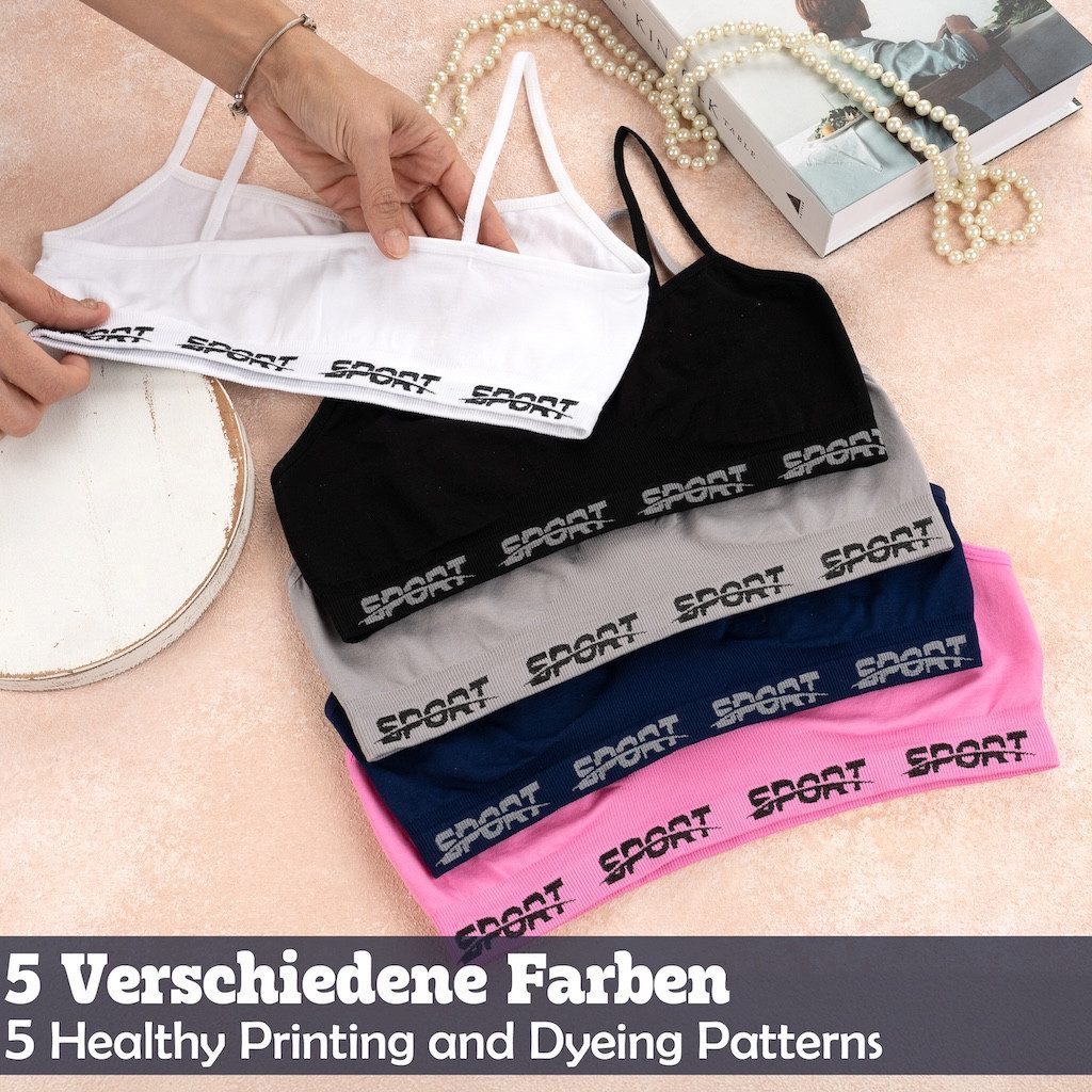 LOREZA Bustier 5er Set Mädchen Bustier - Sport Mikrofaser - Bunt (Set, 5-tlg., 5er-Pack)