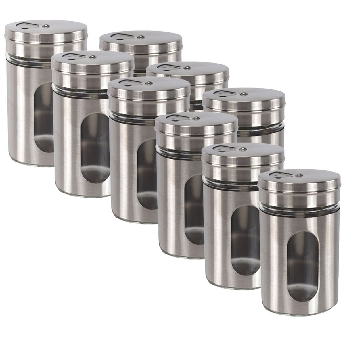 Marabellas Shop Gewürzstreuer 9 Aluminium Gewürzstreuer aus Glas verstellbare Öffnung Ø5 x 8,5 cm, (9-tlg), modernes Design