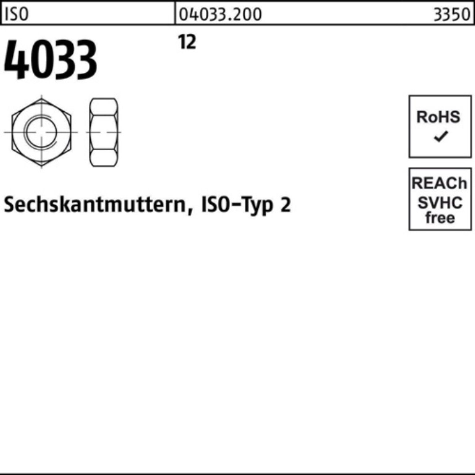 ISO 4033 Sechs Muttern Stück 10 4033 Sechskantmutter 12 Reyher M30 Pack 100er 12 ISO
