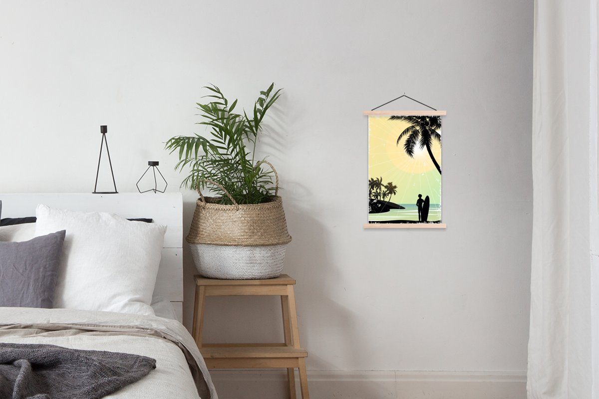 Palmen, Strand für Sonne Surfbrett Poster - - St), (1 Magnetisch Textilposter Posterleiste, Wohnzimmer, MuchoWow - Bilderleiste,
