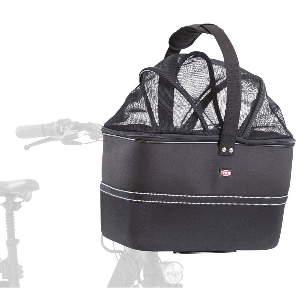 TRIXIE Hunderegenmantel Hundefahrradkorb vorne mit Netzhaube und Regenhaube - schwarz - 41 × 4